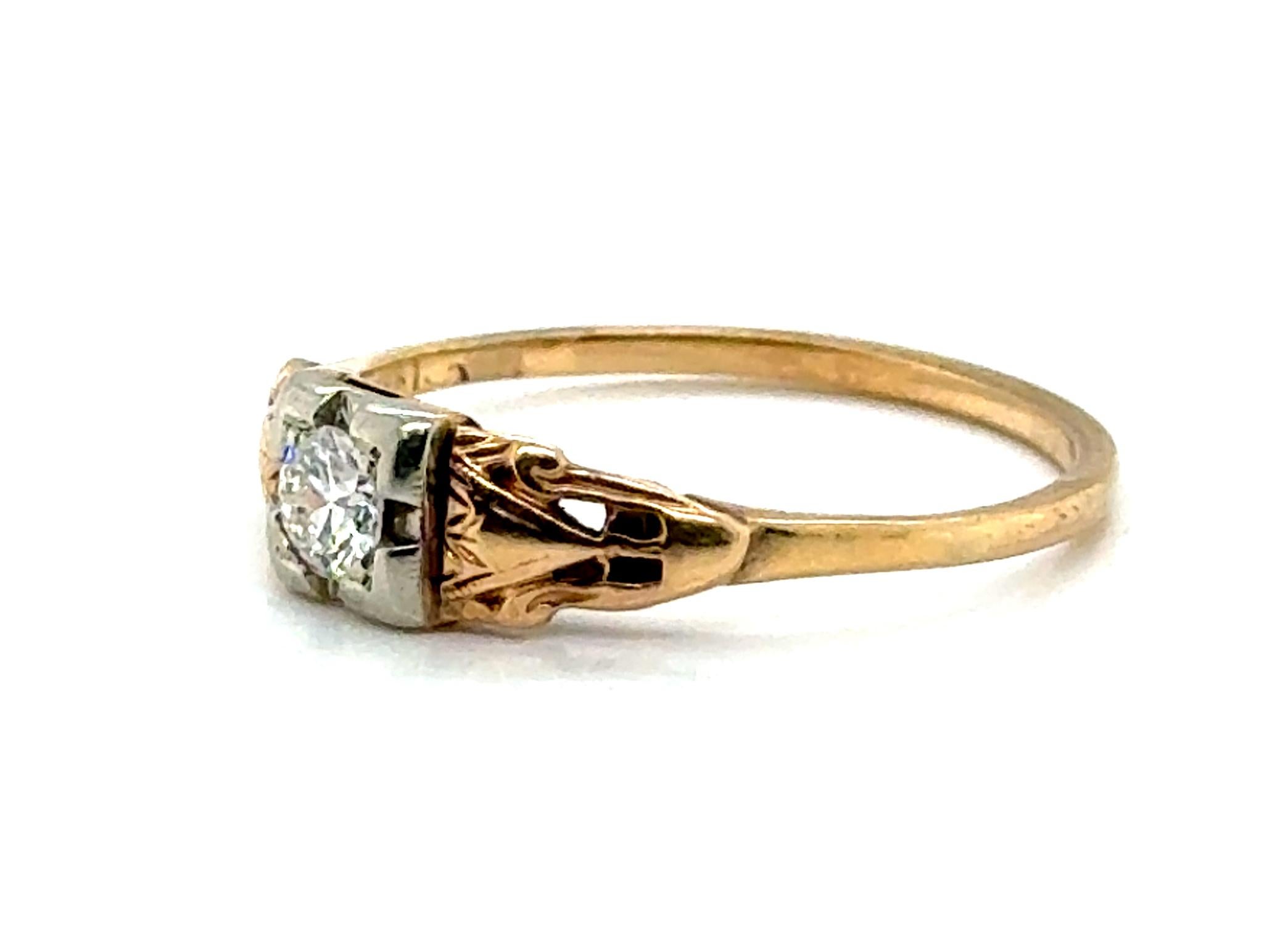 Taille ronde Bague de fiançailles Art Déco avec diamant Orange Blossom .18ct Mined Original 1930's en vente