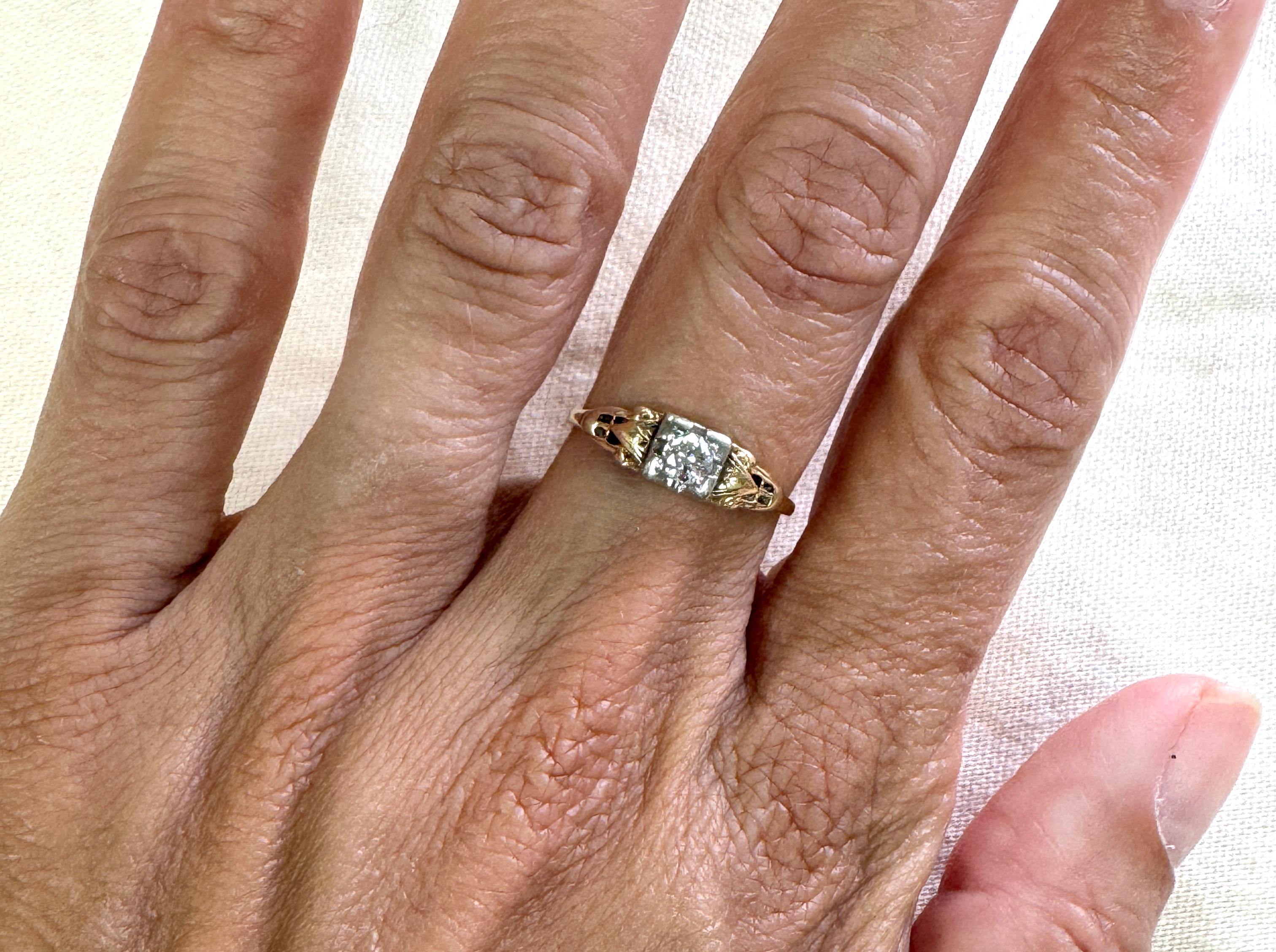 Bague de fiançailles Art Déco avec diamant Orange Blossom .18ct Mined Original 1930's en vente 2