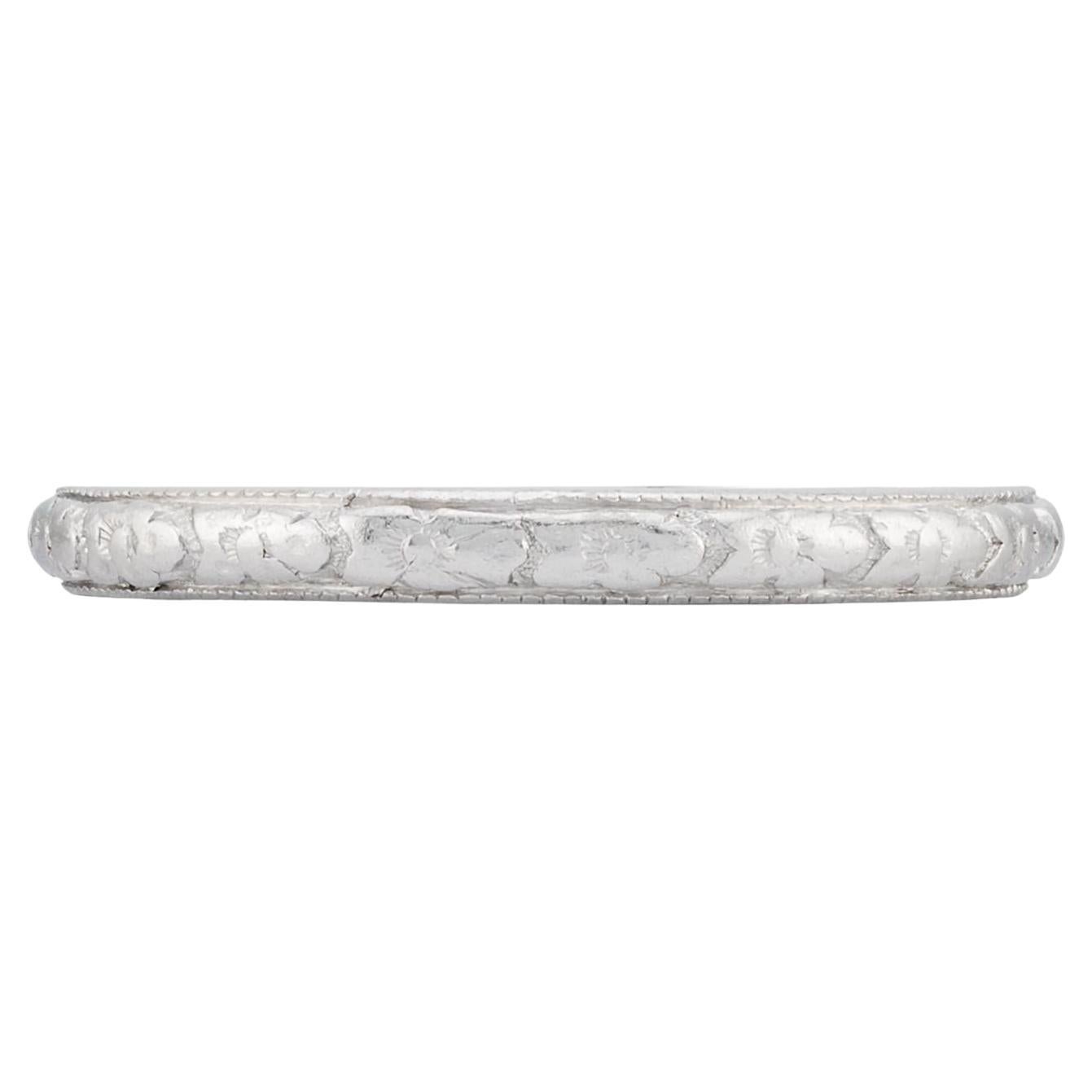 Art Deco Orange Blossom Engraved Wedding Band in Platinum