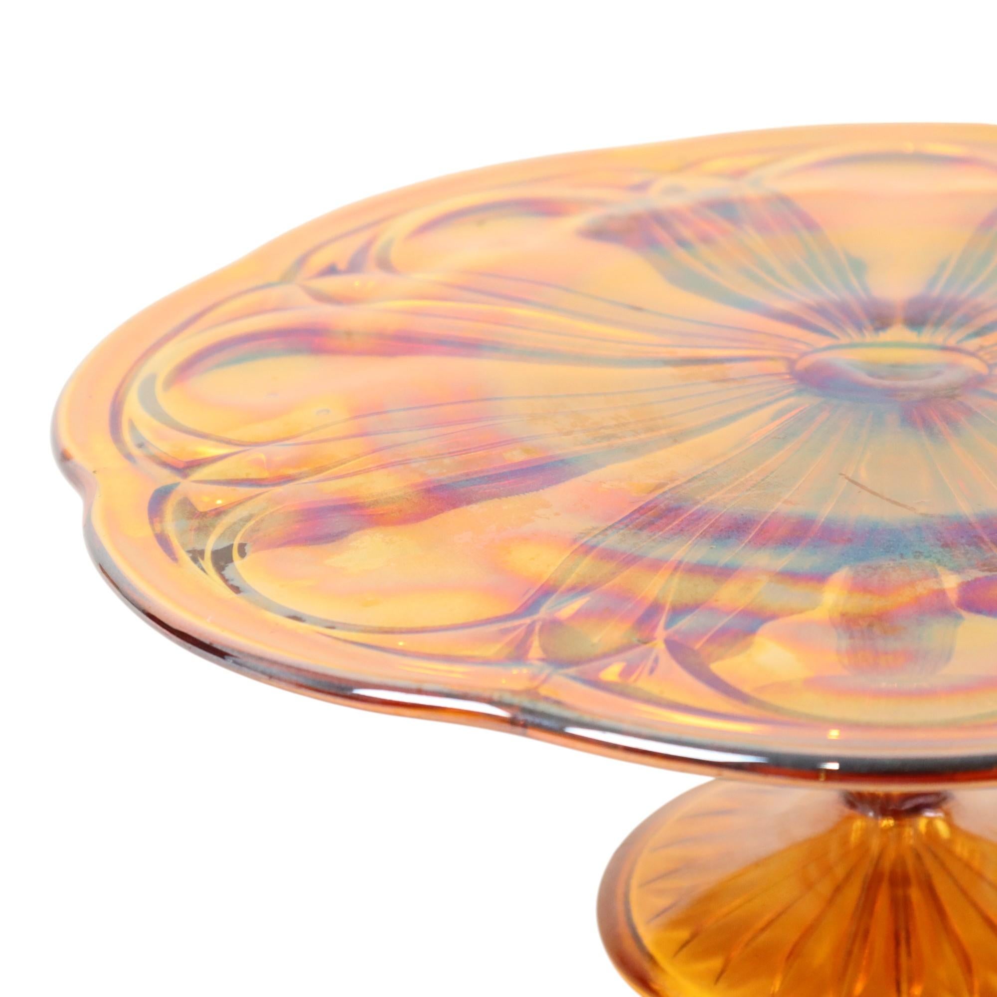 Plato para tarta Art Decó Naranja Madreperla Pastelería Vidrio de la Depresión en venta 1