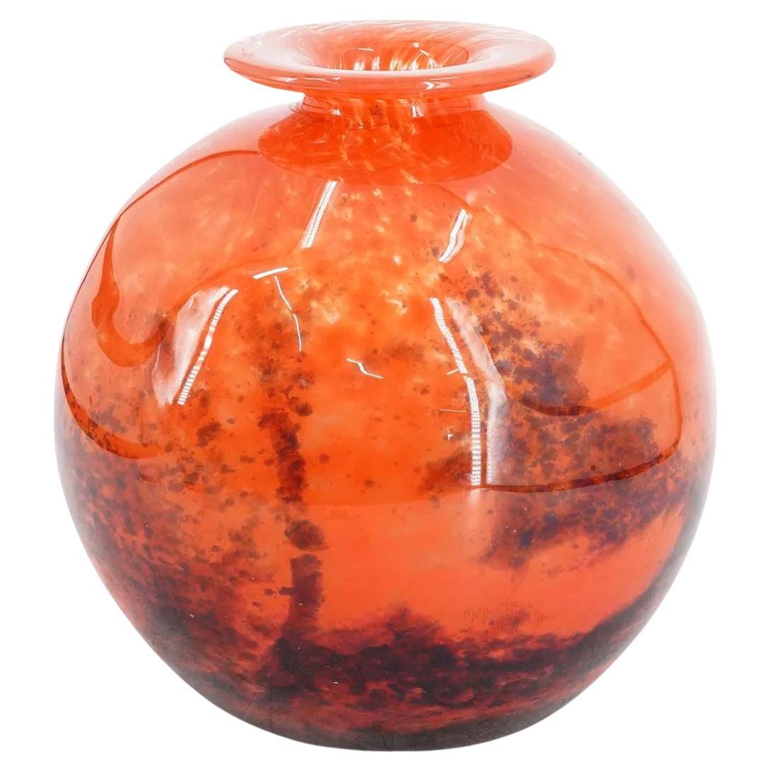 Art Deco-Vase aus orangefarbenem Glas von Muller Freres 