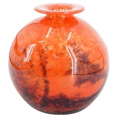 Antique Art Deco Orange Glass Vase by Muller Freres