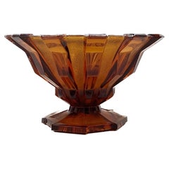 Art Deco orange glass vase, Hermanova Hut, Czechoslovakia 1940s