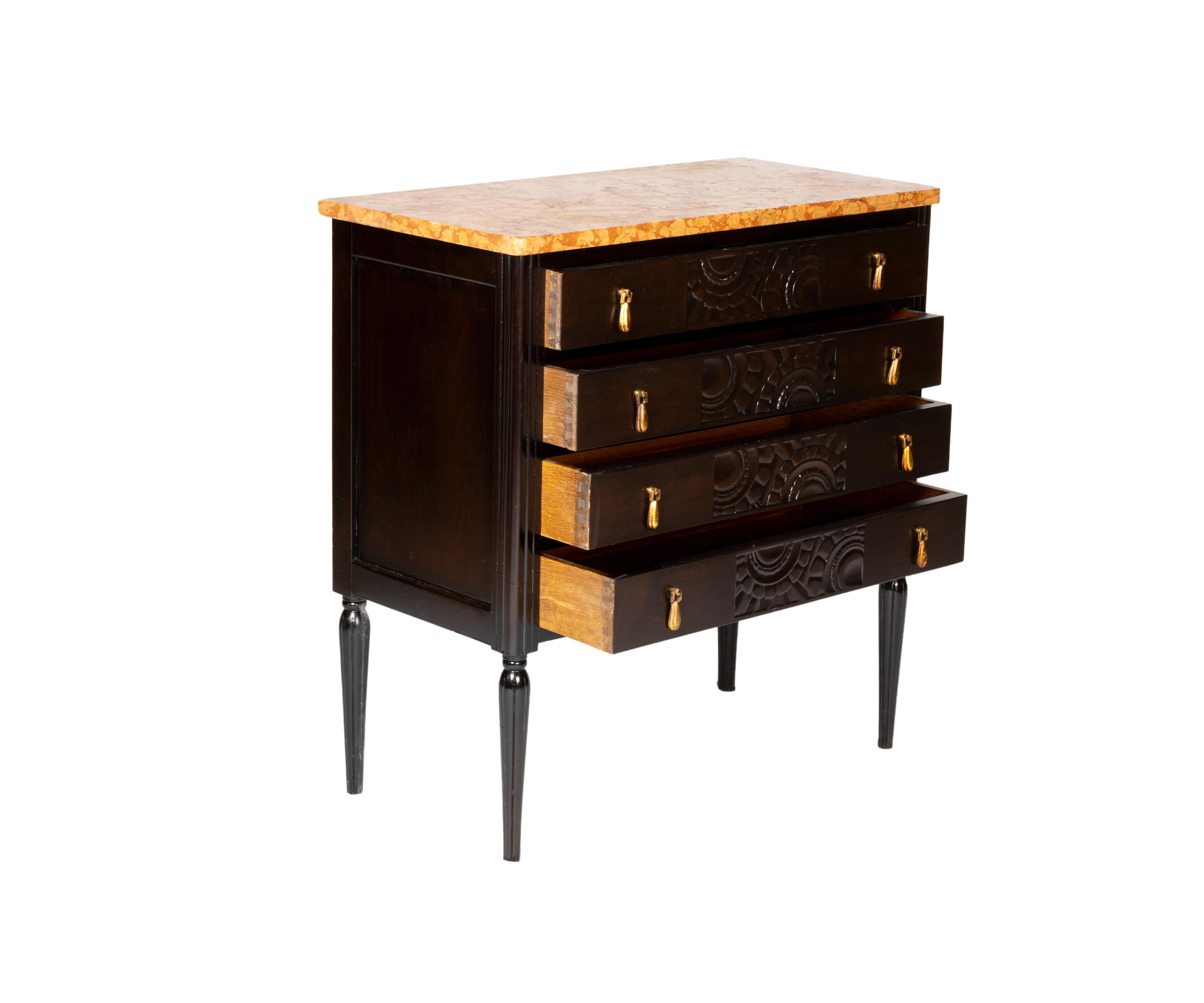 Veneer Art Deco Orange Marble Commode 20th Century For Sale
