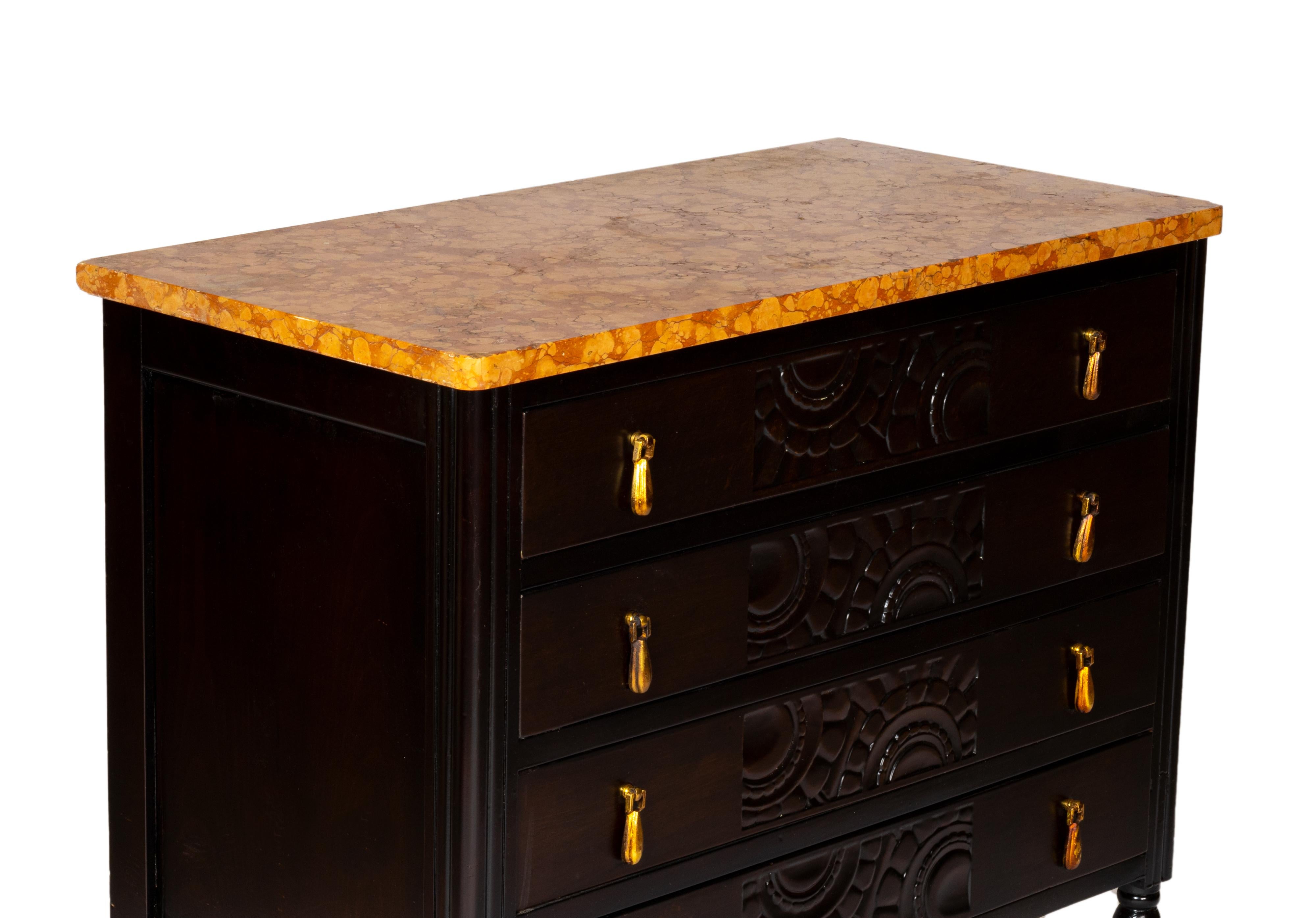 Art Deco Orange Marble Commode 20th Century In Fair Condition For Sale In Lisbon, PT