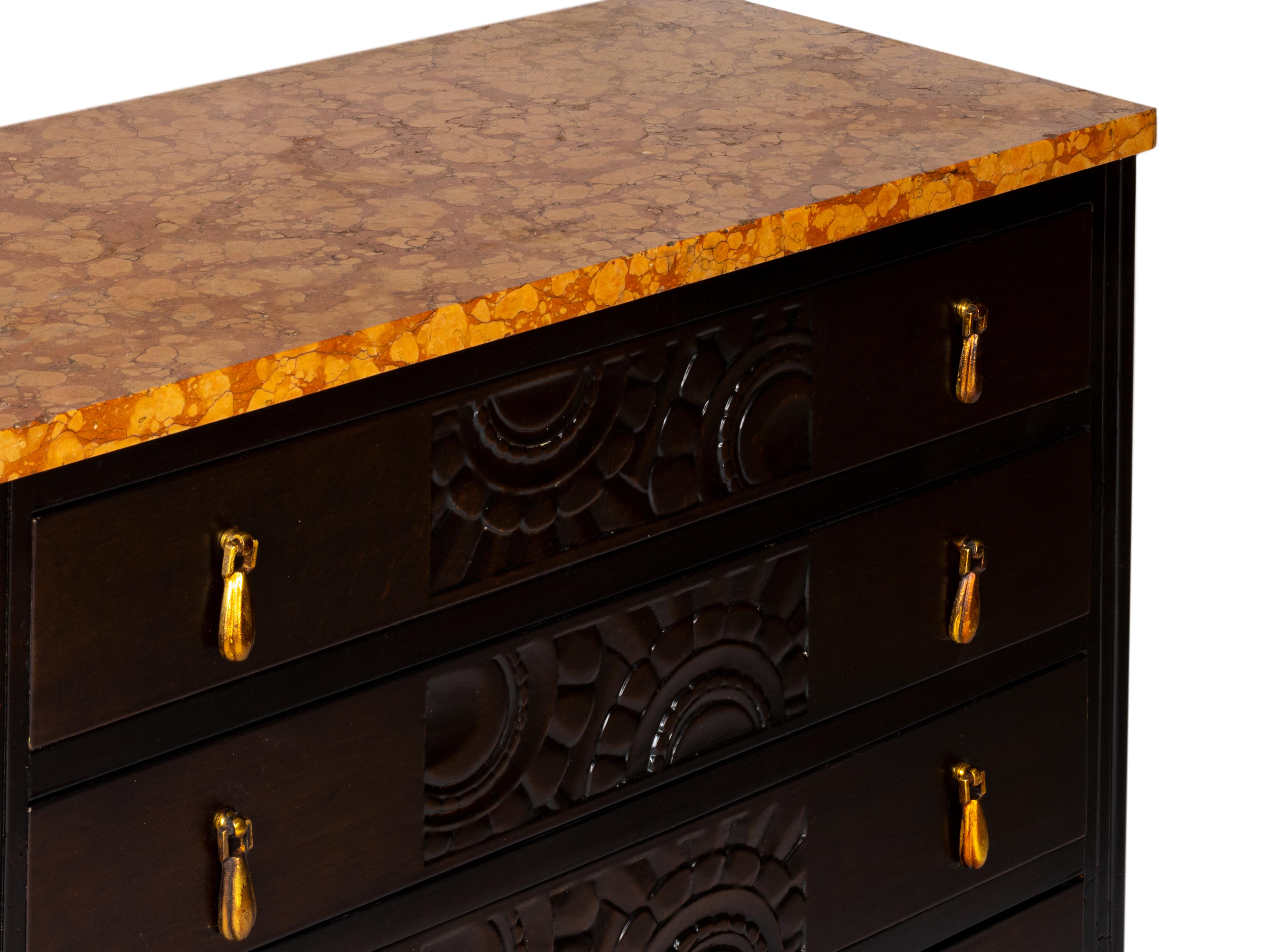 Metal Art Deco Orange Marble Commode 20th Century For Sale