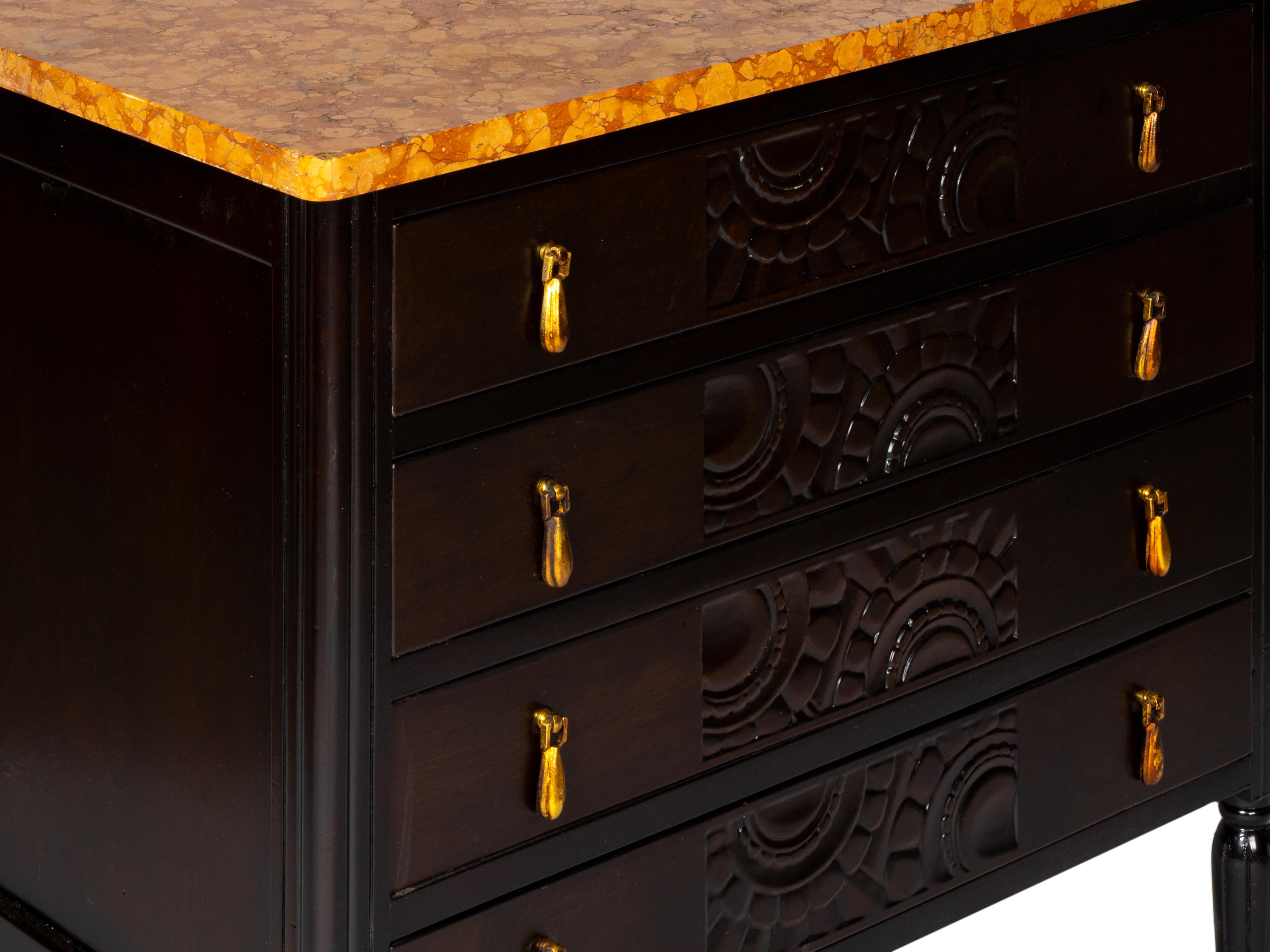 Art Deco Orange Marble Commode 20th Century For Sale 3