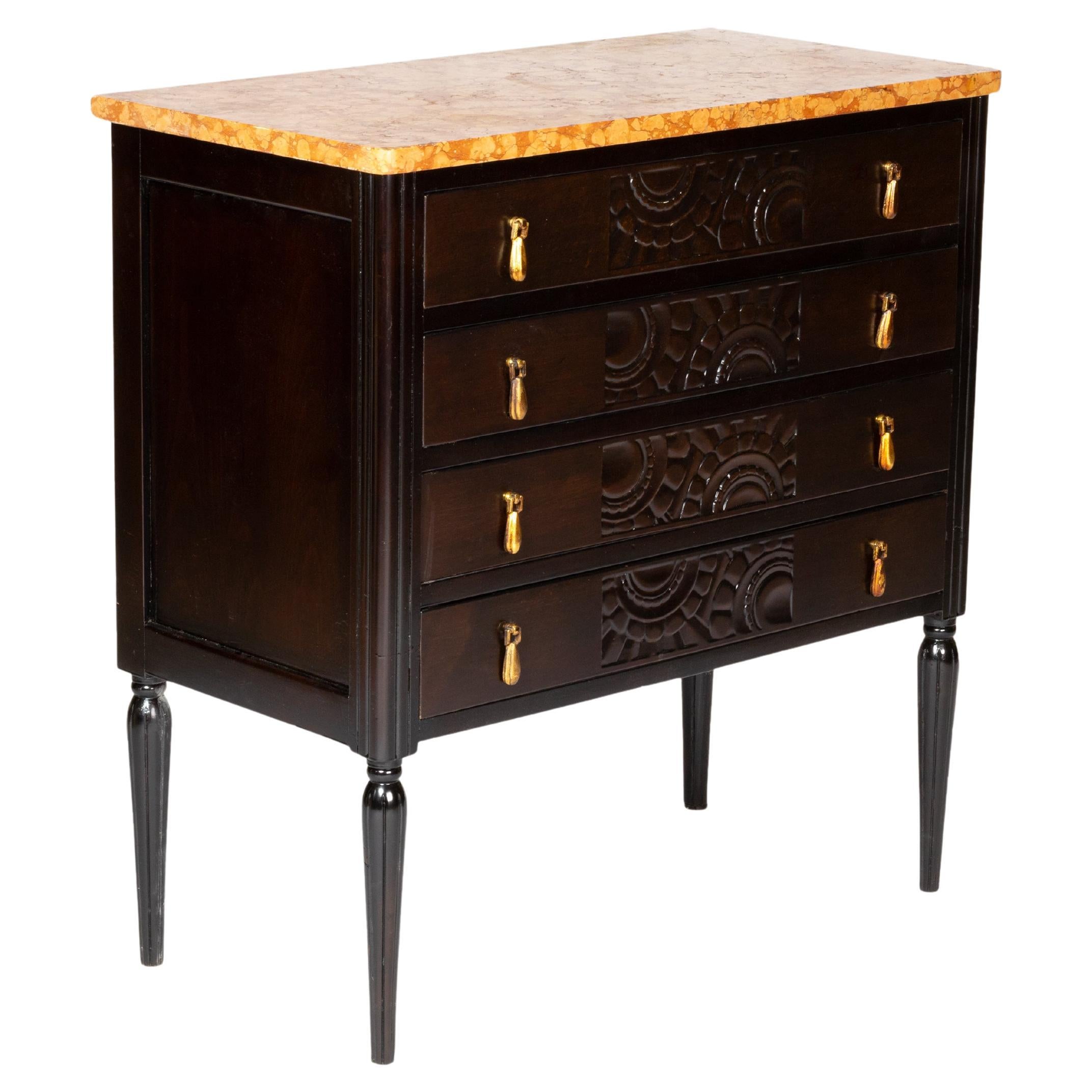 Art Deco Orange Marble Commode 20th Century