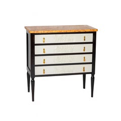 Art Deco Orange Marble, Off White Chocolate Brown Commode, 20th Century