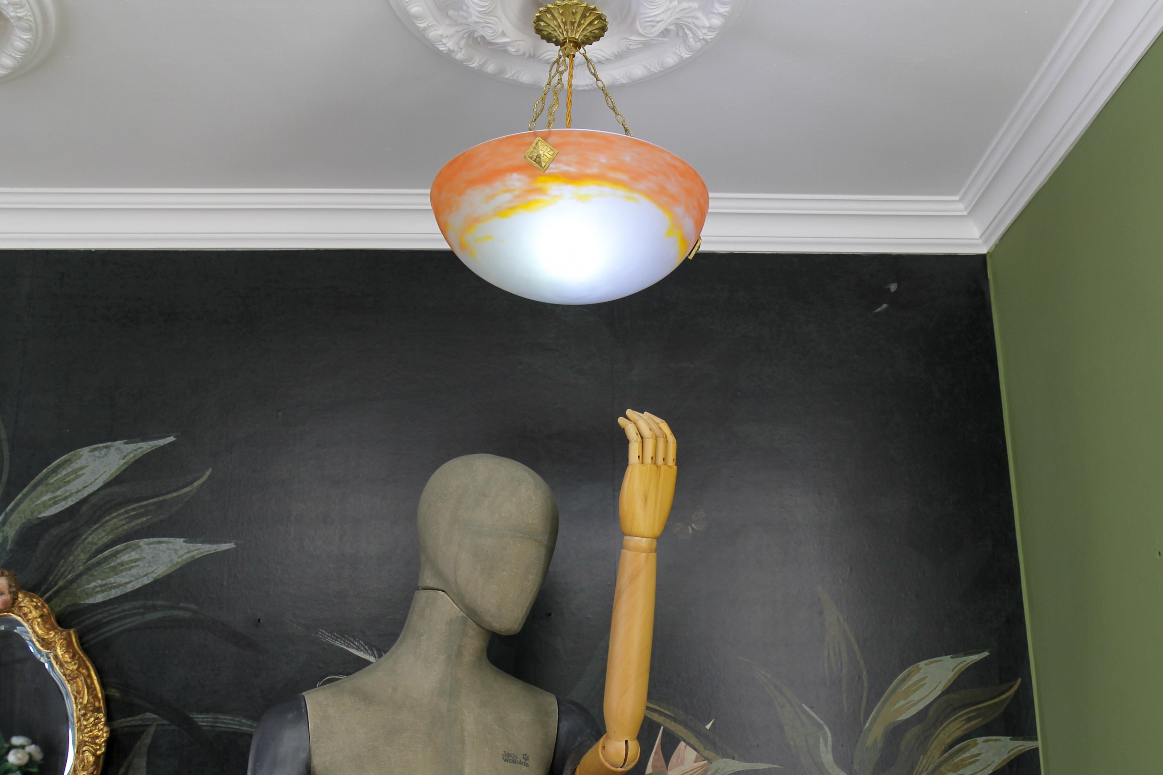 Art Deco Orange Pendant Light by G.V. de Croismare, Muller Frères, France, 1920s For Sale 7