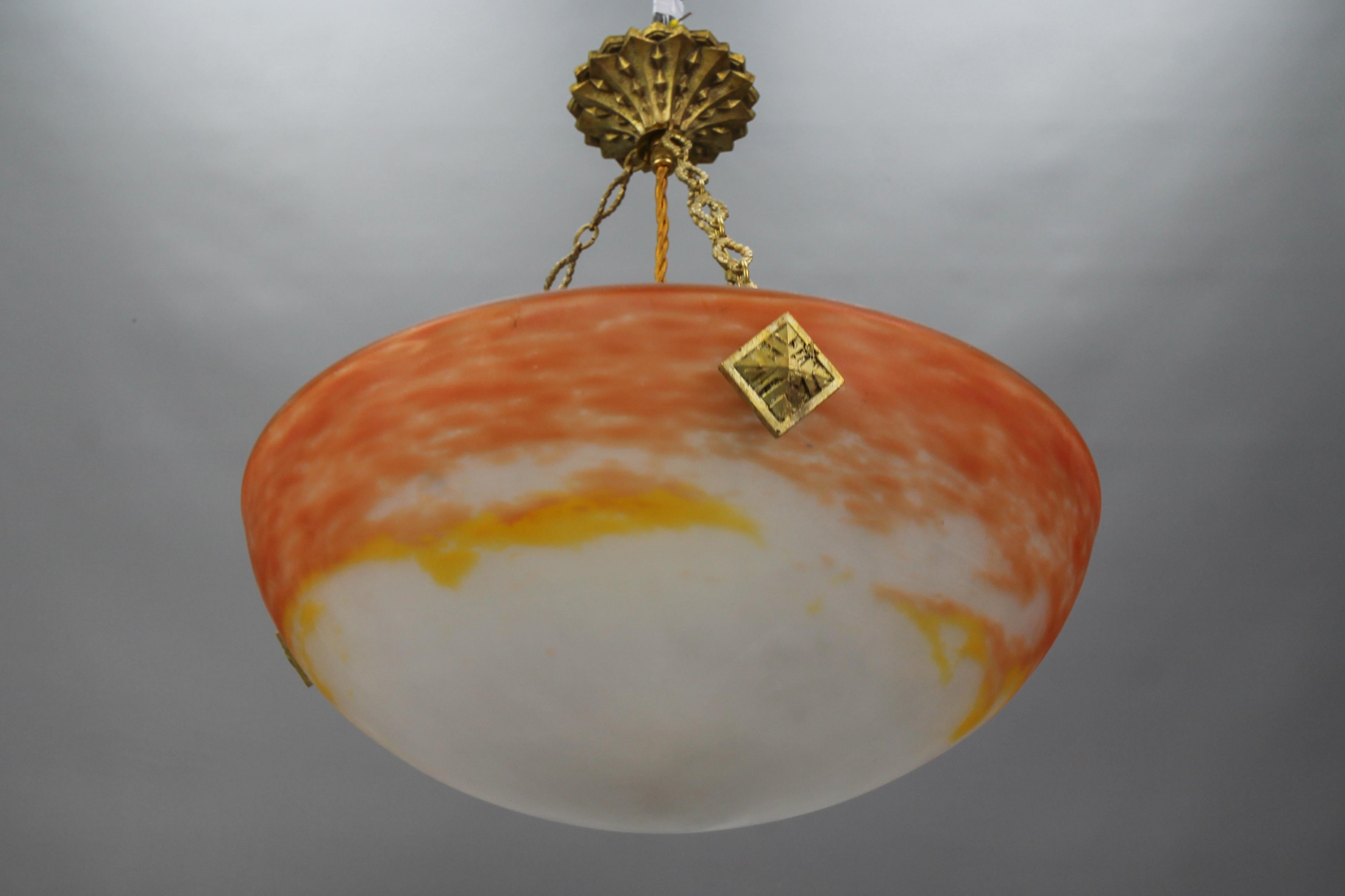 Art Deco Orange Pendant Light by G.V. de Croismare, Muller Frères, France, 1920s For Sale 10
