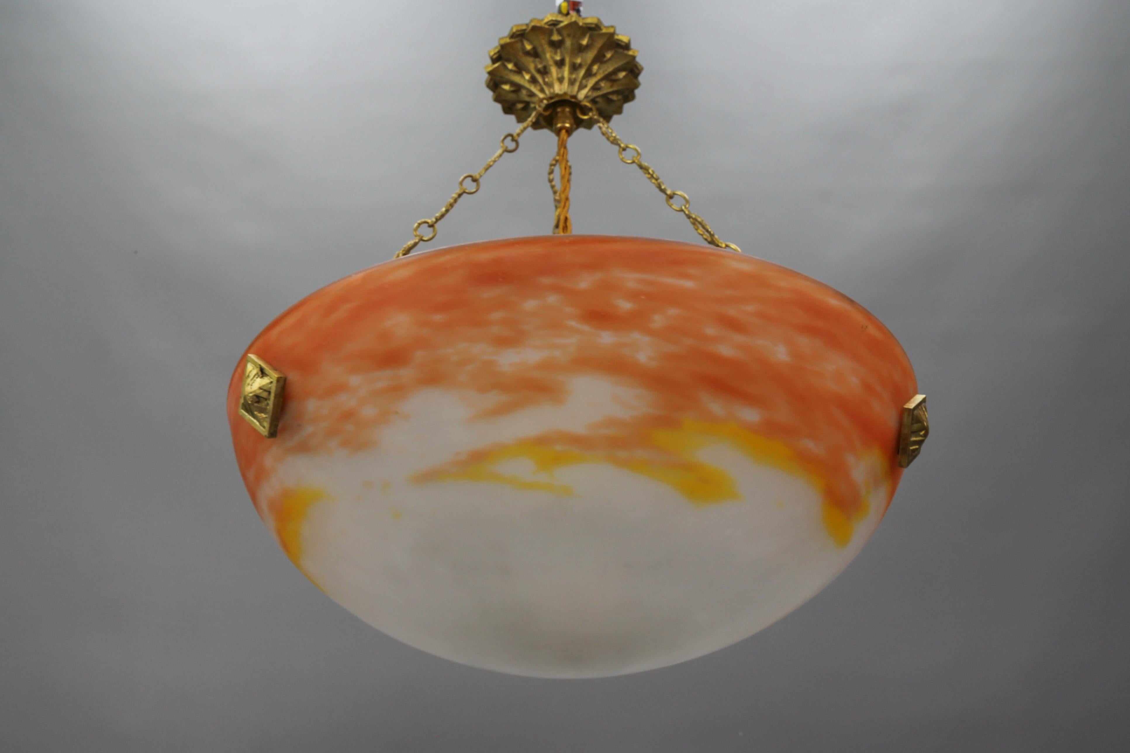 Art Deco Orange Pendant Light by G.V. de Croismare, Muller Frères, France, 1920s For Sale 11