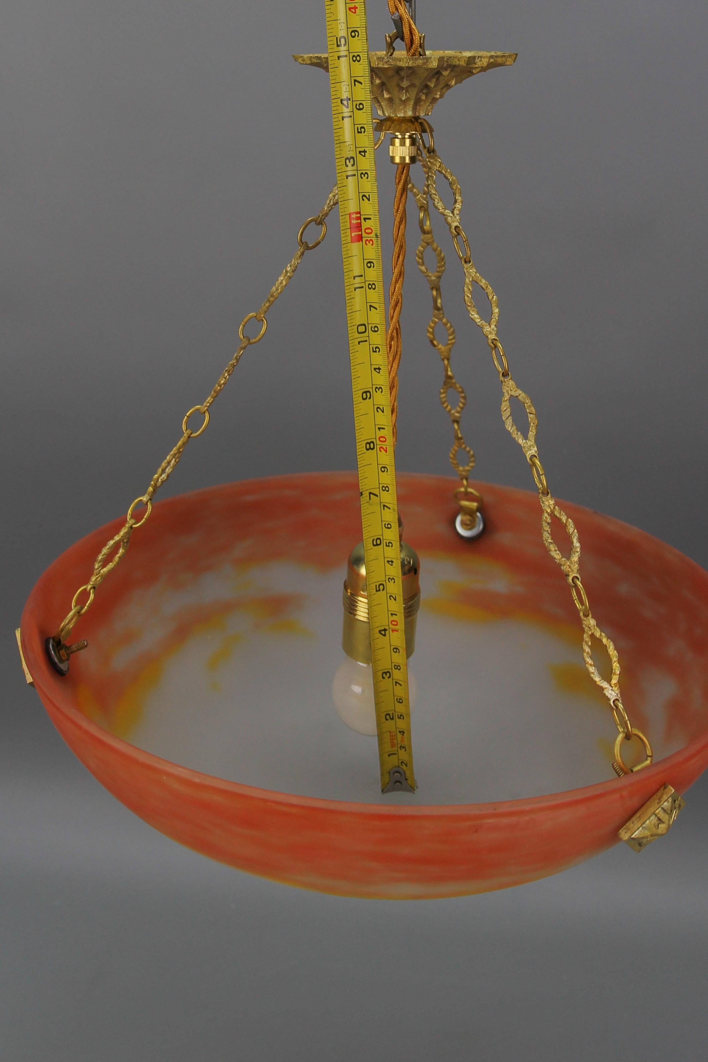 Art Deco Orange Pendant Light by G.V. de Croismare, Muller Frères, France, 1920s For Sale 14