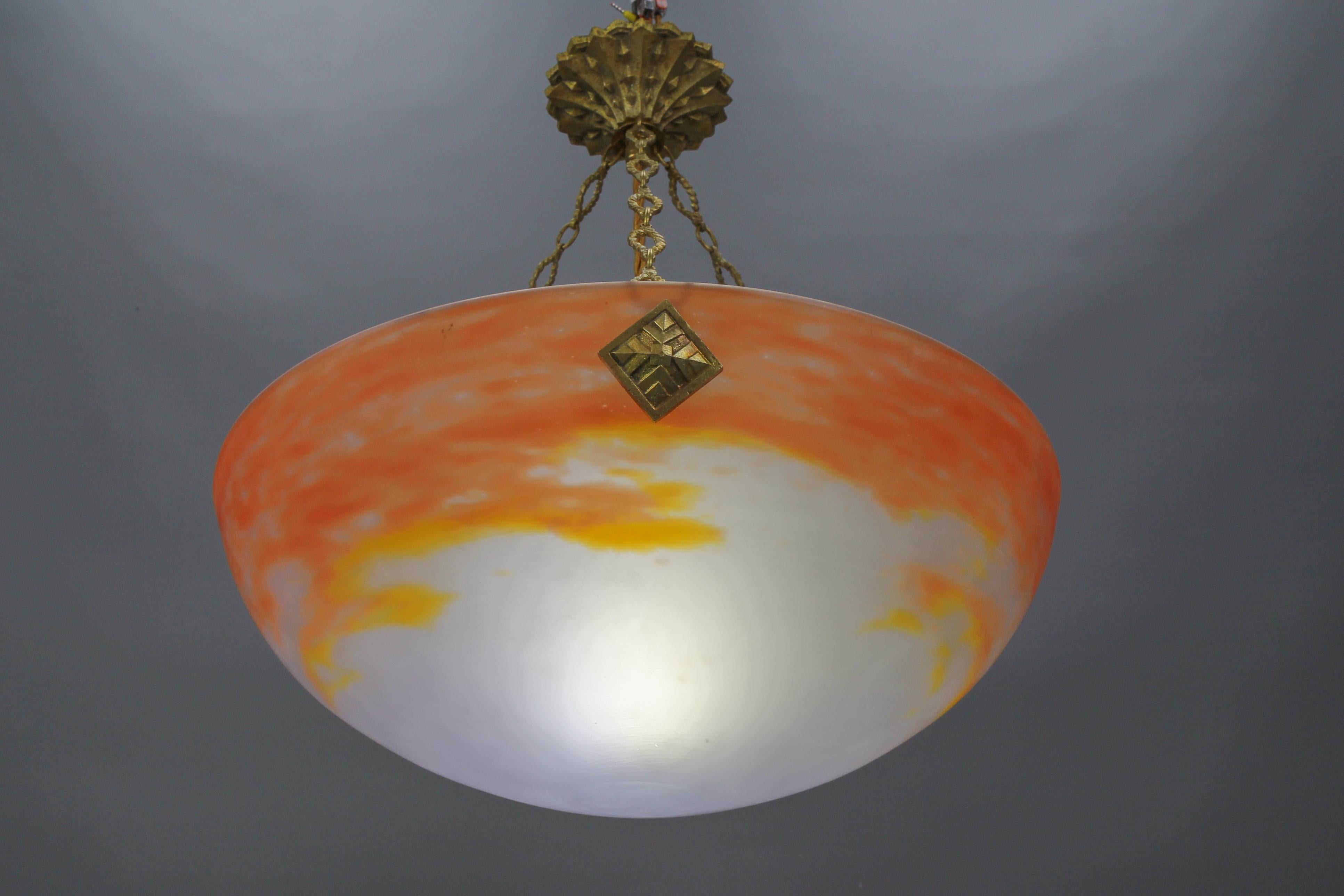 French Art Deco Orange Pendant Light by G.V. de Croismare, Muller Frères, France, 1920s For Sale