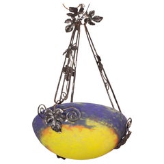Lámpara colgante Art Déco amarilla de G.V. de Croismare, Muller Frères, Francia, años 20
