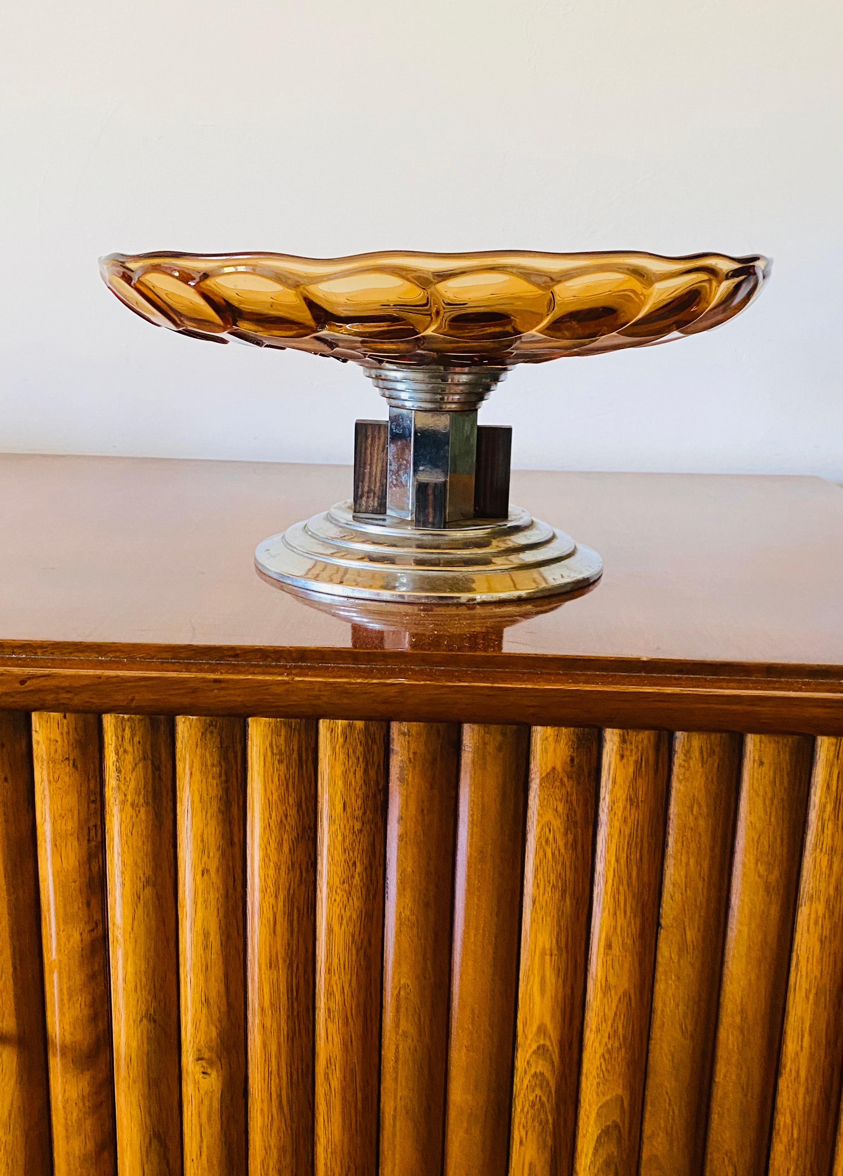 Art Deco Orange Scaled Glass Centerpiece, France, 1930s For Sale 9