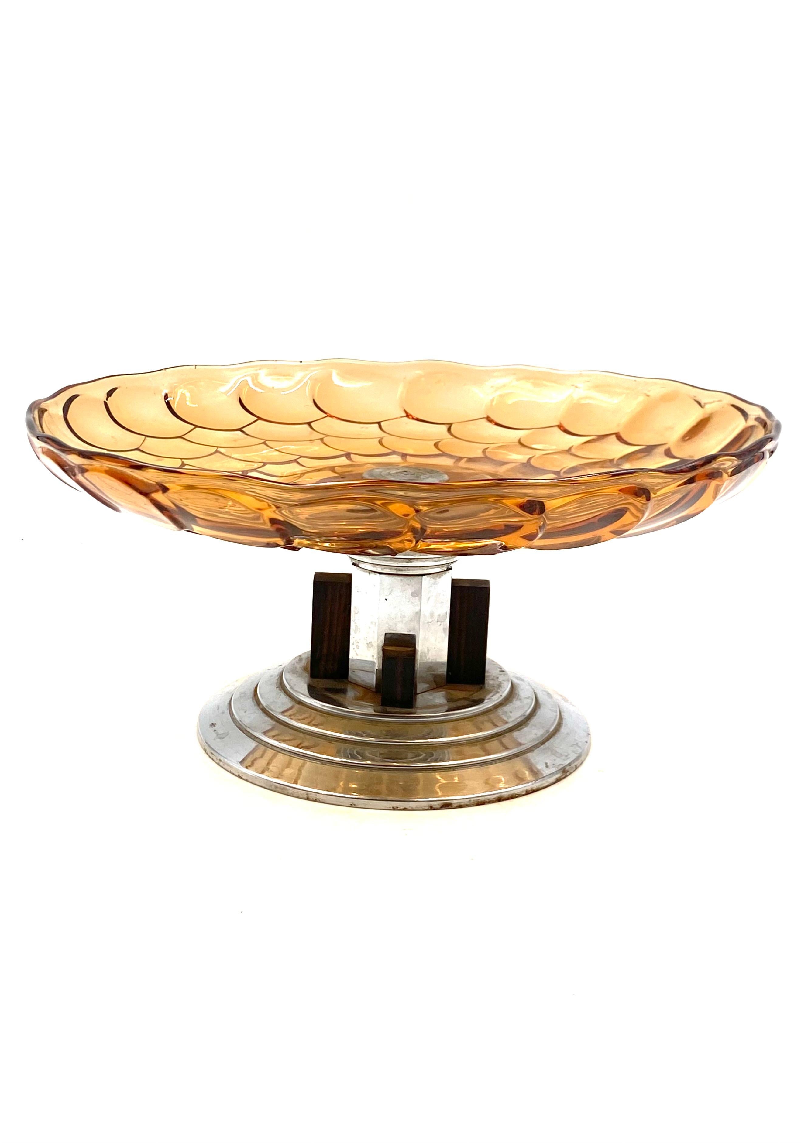 French Art Deco Orange Scaled Glass Centerpiece, France, 1930s For Sale