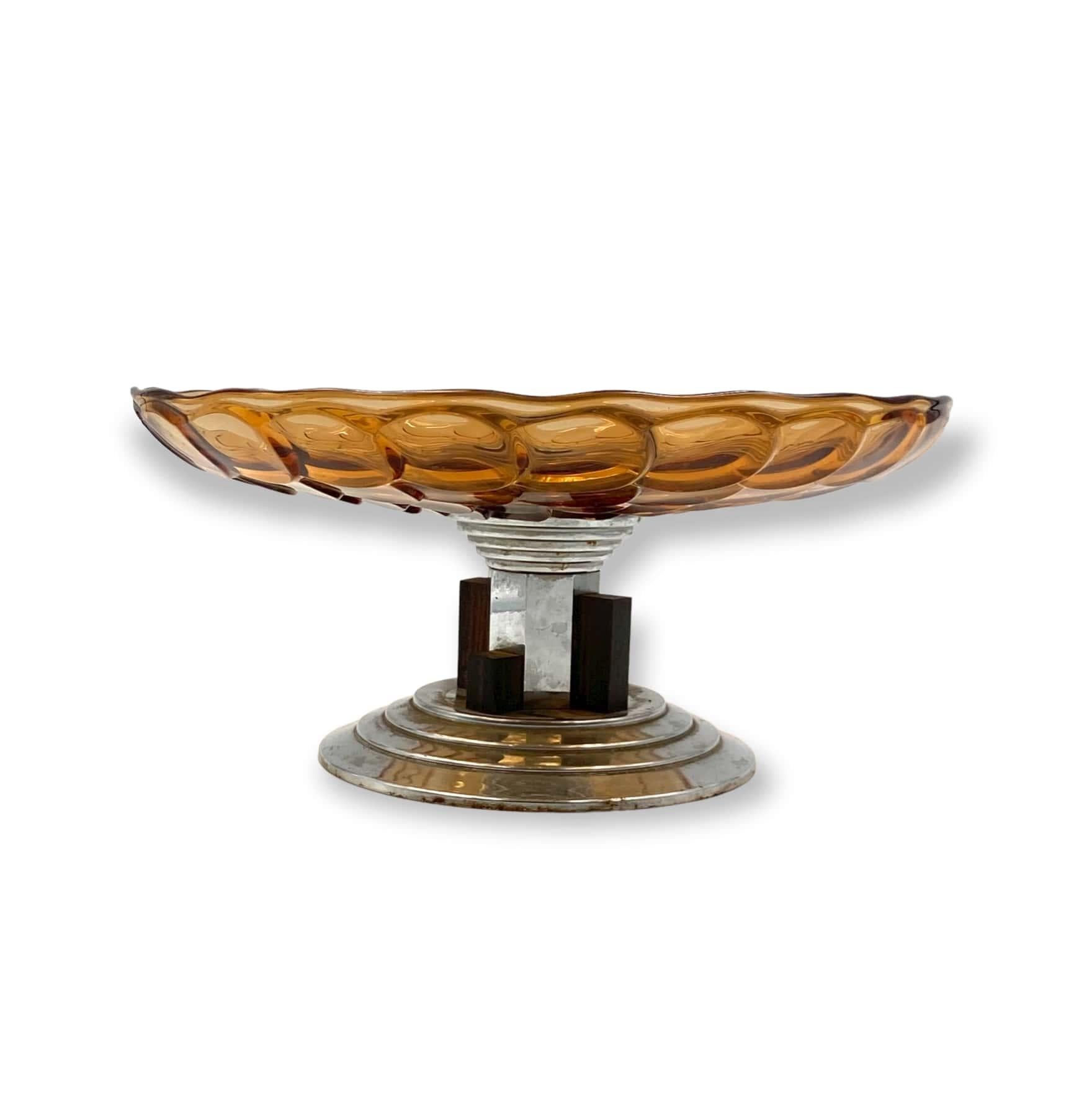 Mid-20th Century Art Deco Orange Scaled Glass Centerpiece, France, 1930s For Sale