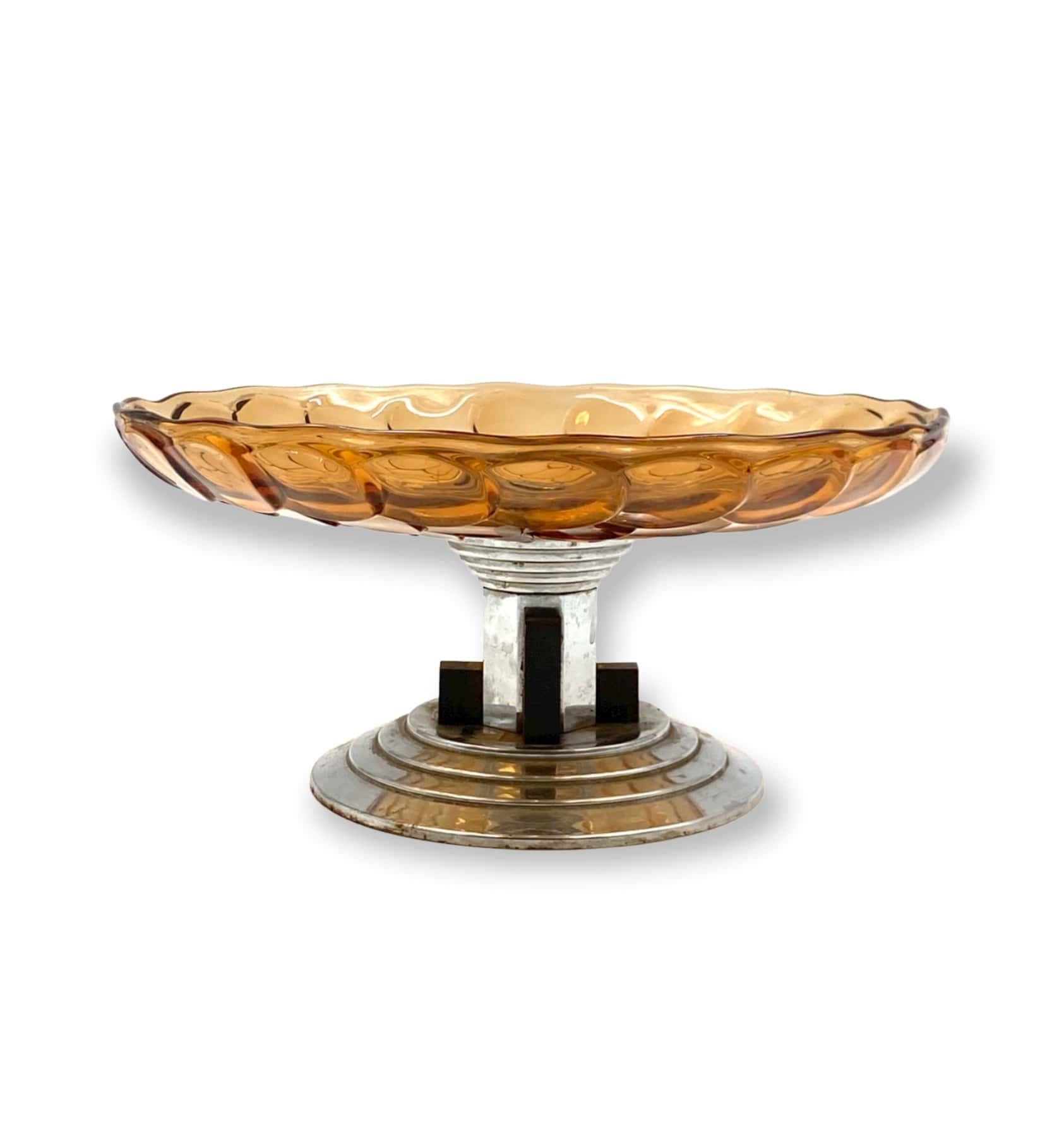 Art Deco Orange Scaled Glass Centerpiece, France, 1930s For Sale 2