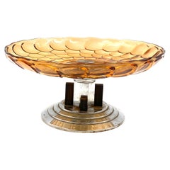 Vintage Art Deco Orange Scaled Glass Centerpiece, France, 1930s