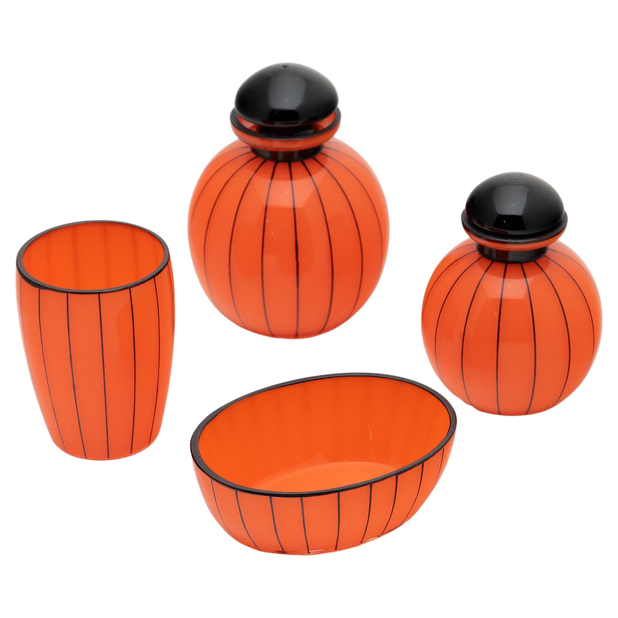 Orangefarbenes Tango-Glas-Set im Art déco-Stil von Michael Powolny für Loetz, um 1920 im Angebot