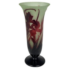 Vase en verre Art Déco Orchidée de E. Gallé