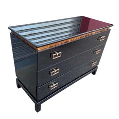 Art Deco Oriental Black Lacquer Dresser or Commode with Gold Leaf Accents