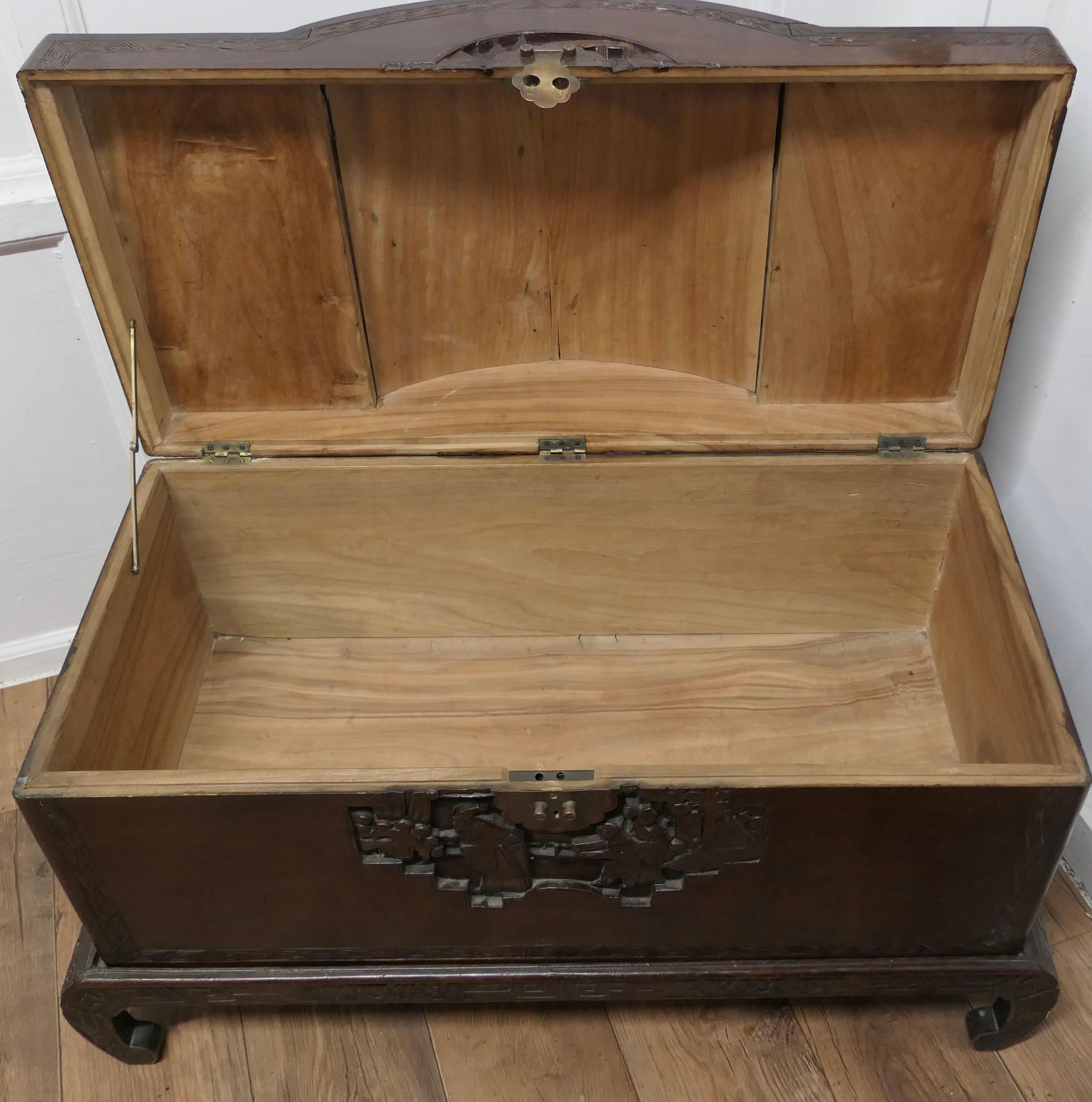 Art Deco Oriental Carved Camphor Wood Chest For Sale 2