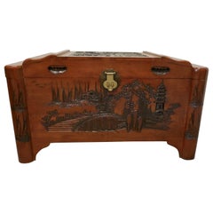 Art Deco Oriental Carved Camphor Wood Chest