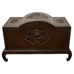 Used Art Deco Oriental Carved Camphor Wood Chest