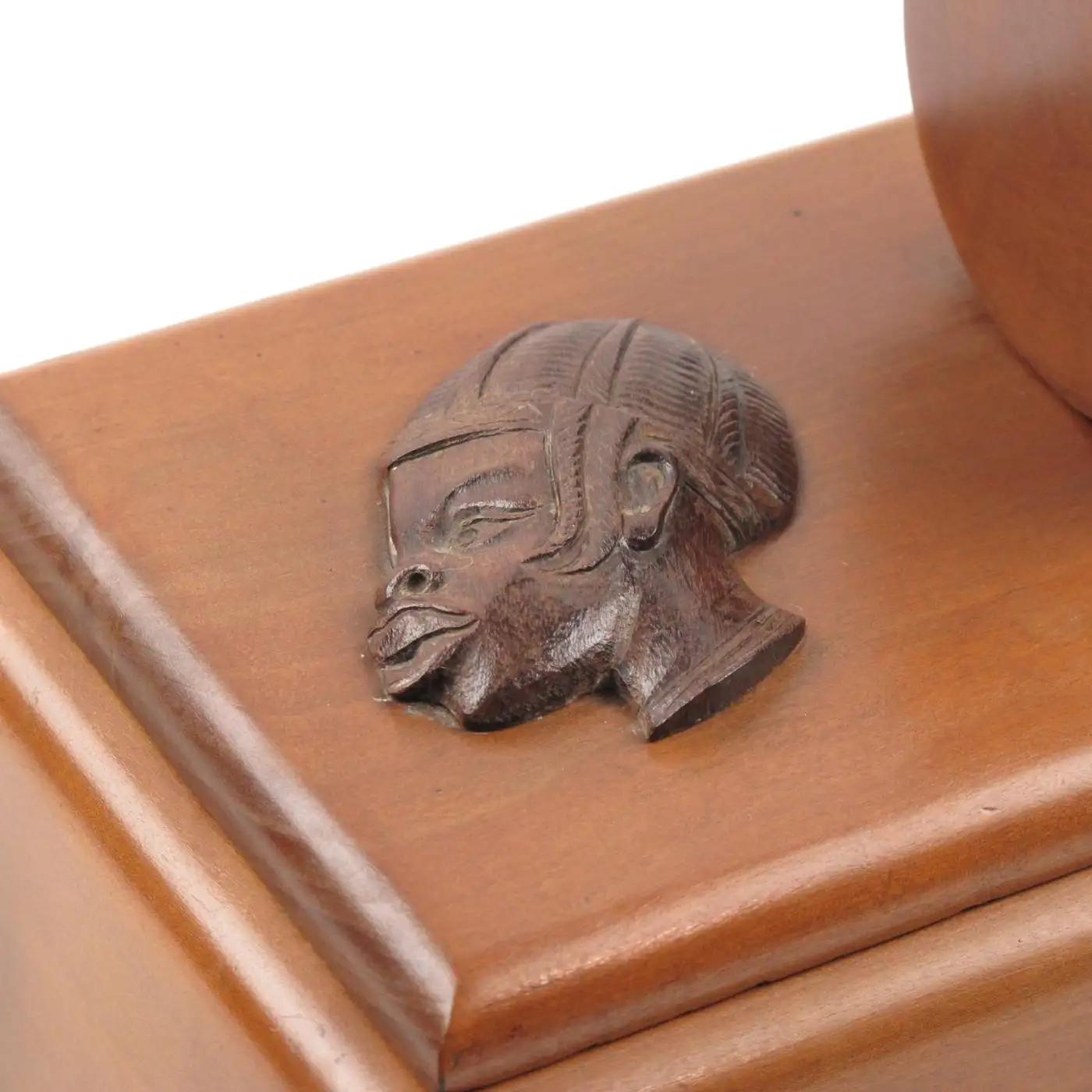 Art Deco Orientalist Africanist Hand-Carved Wood Box, 1930s For Sale 3