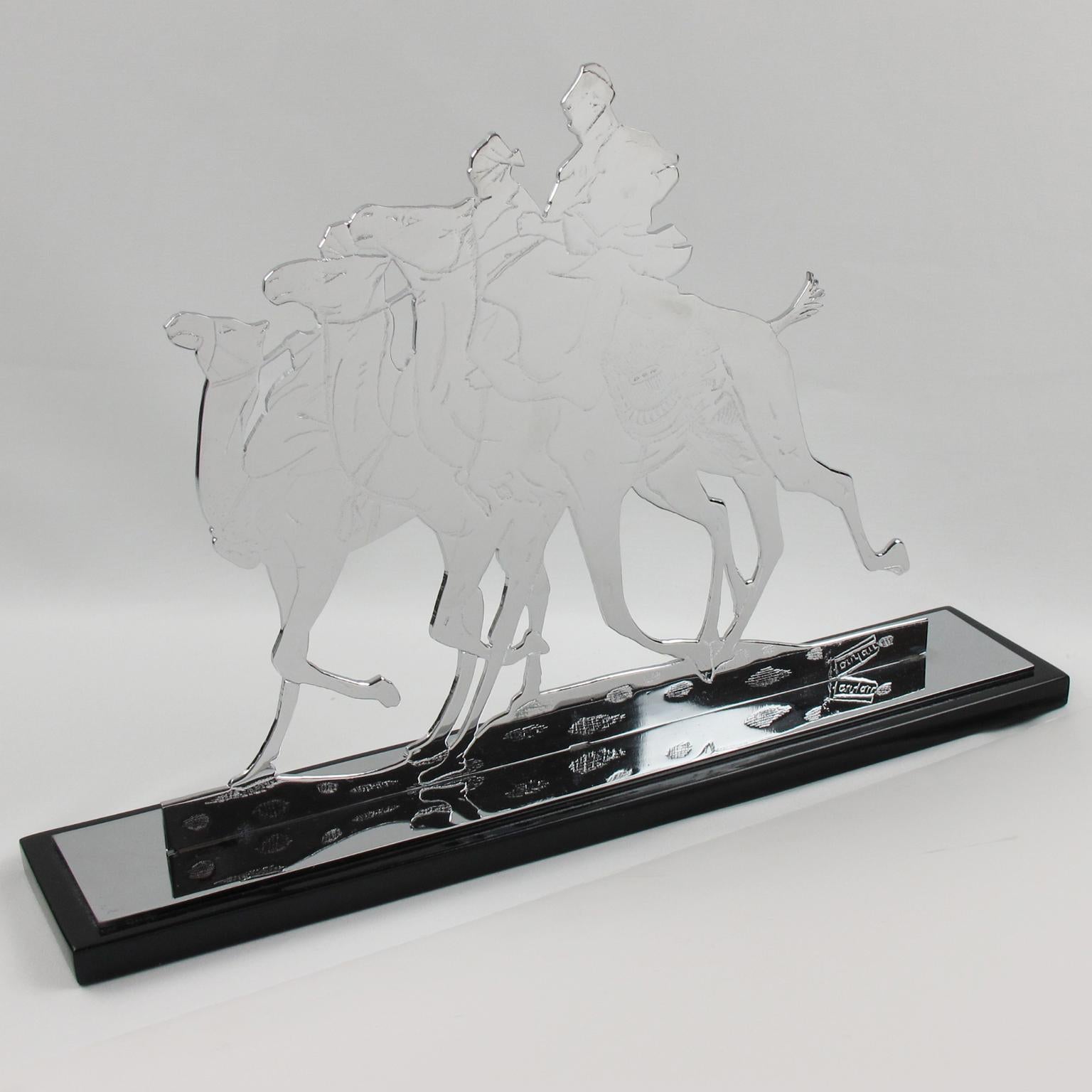 Mid-20th Century Art Deco Orientalist Chrome Sculpture Riders on Camels, France 1930s For Sale