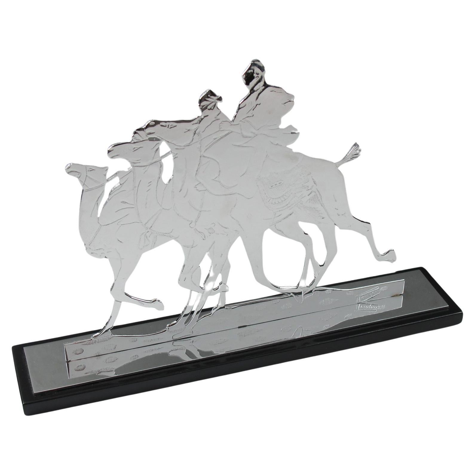 Art Deco Orientalist Chrome Sculpture Riders on Camels, France 1930s For Sale