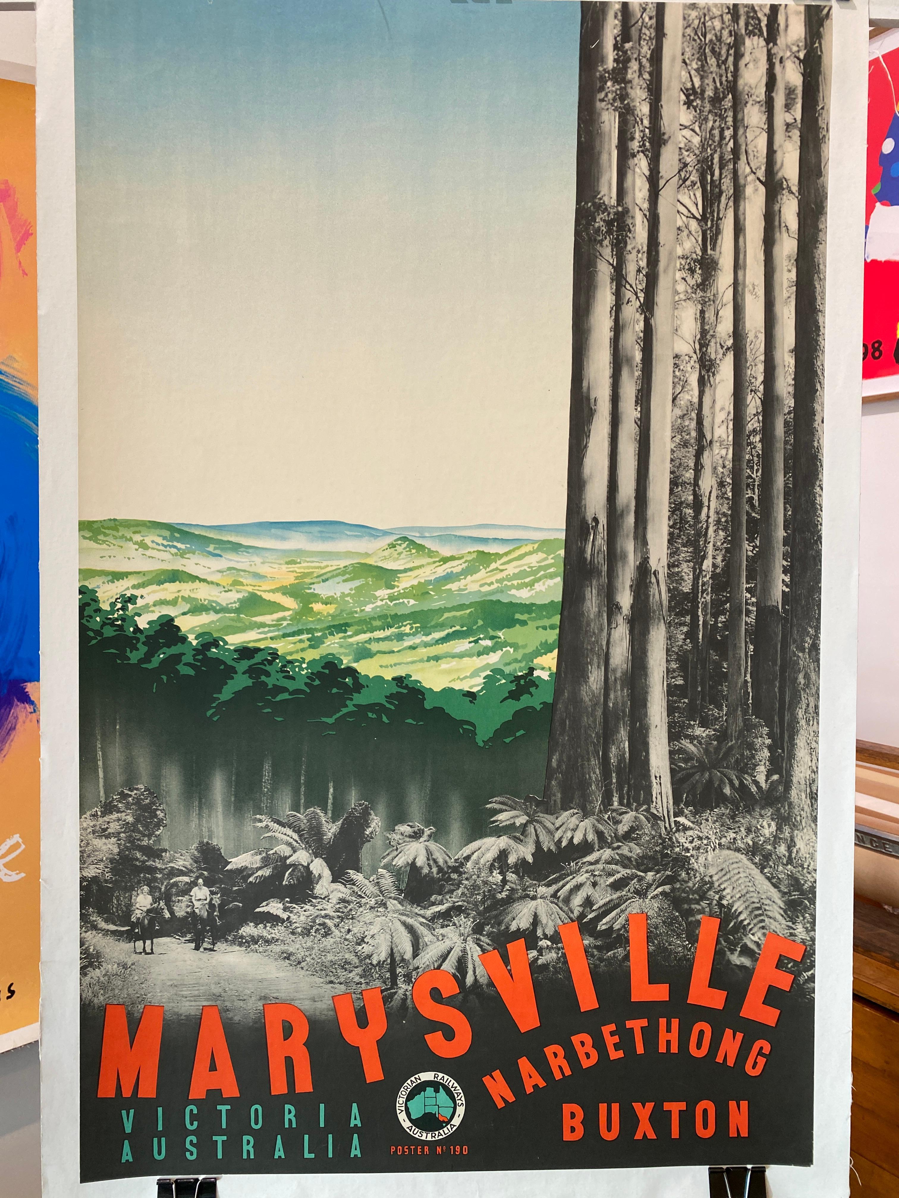 Mid-Century moderno Poster d'epoca australiano originale in stile Art Deco, 'MARYSVILLE' Ferrovie Vittoriane in vendita