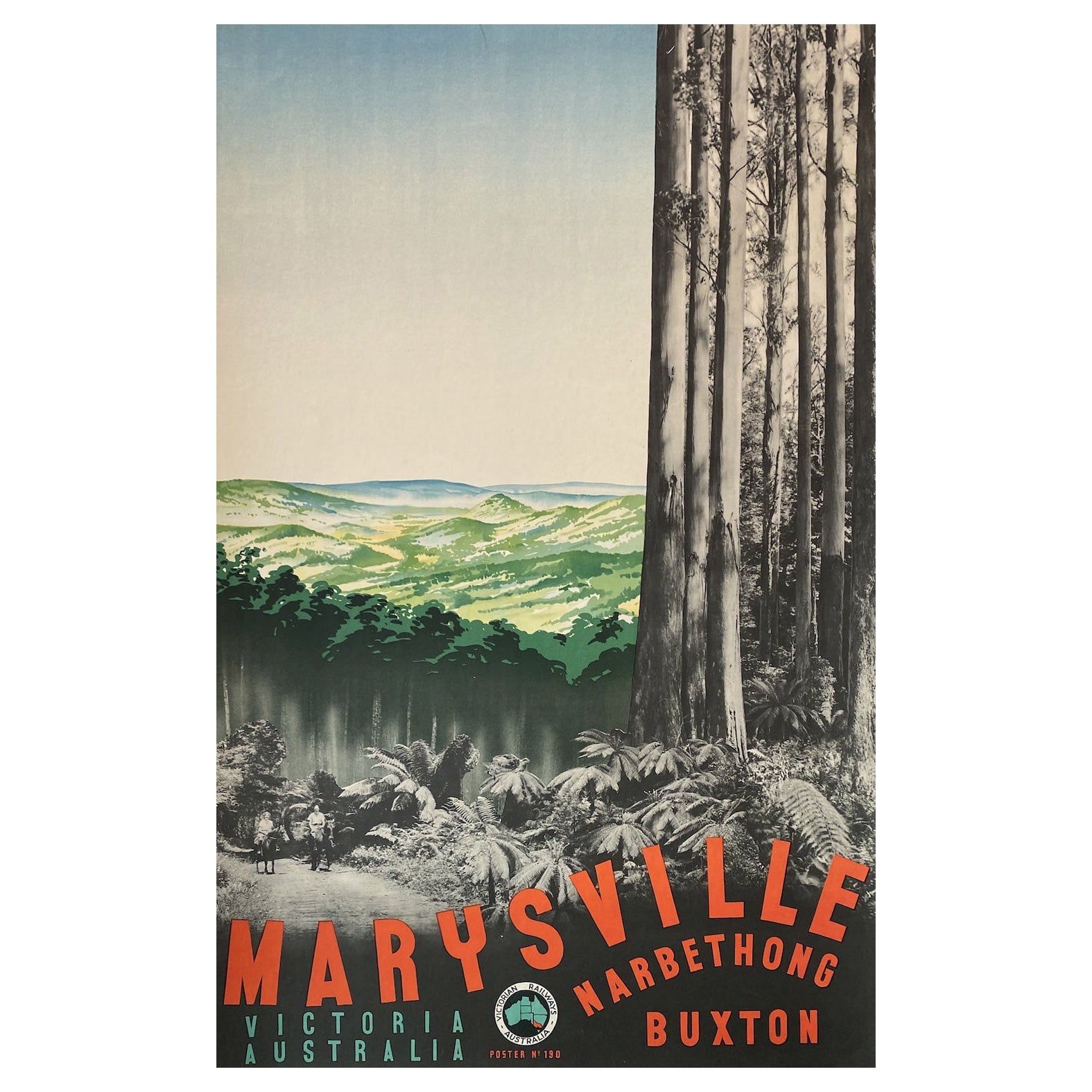 Poster d'epoca australiano originale in stile Art Deco, 'MARYSVILLE' Ferrovie Vittoriane in vendita