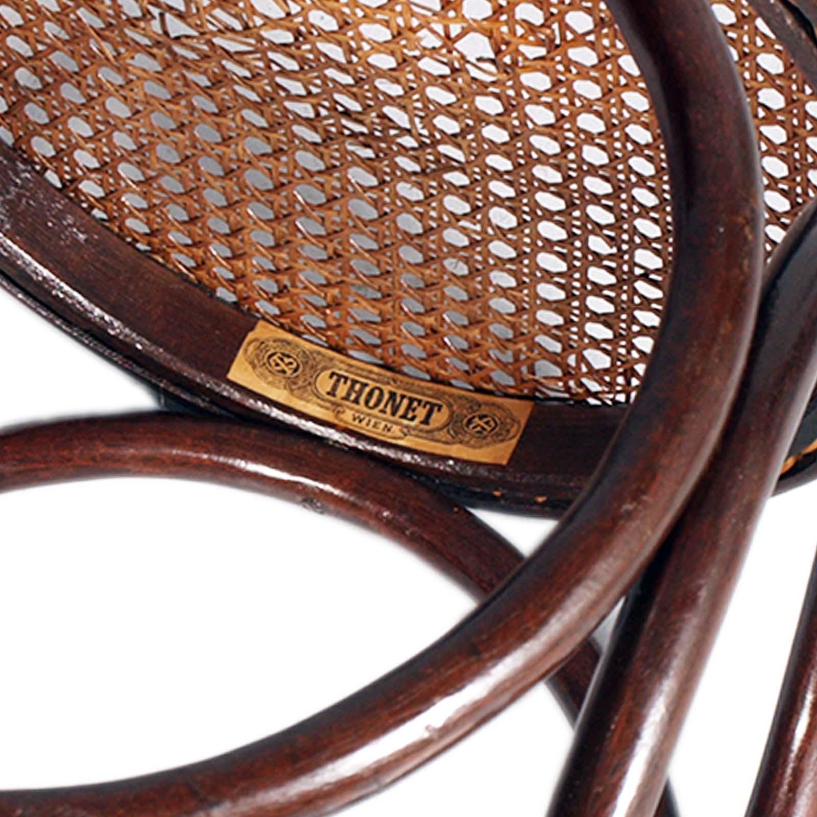 Mid-Century Modern Art Deco Original Bentwood Stool , Rattan Cane Top, designed by Michael Thonet For Sale