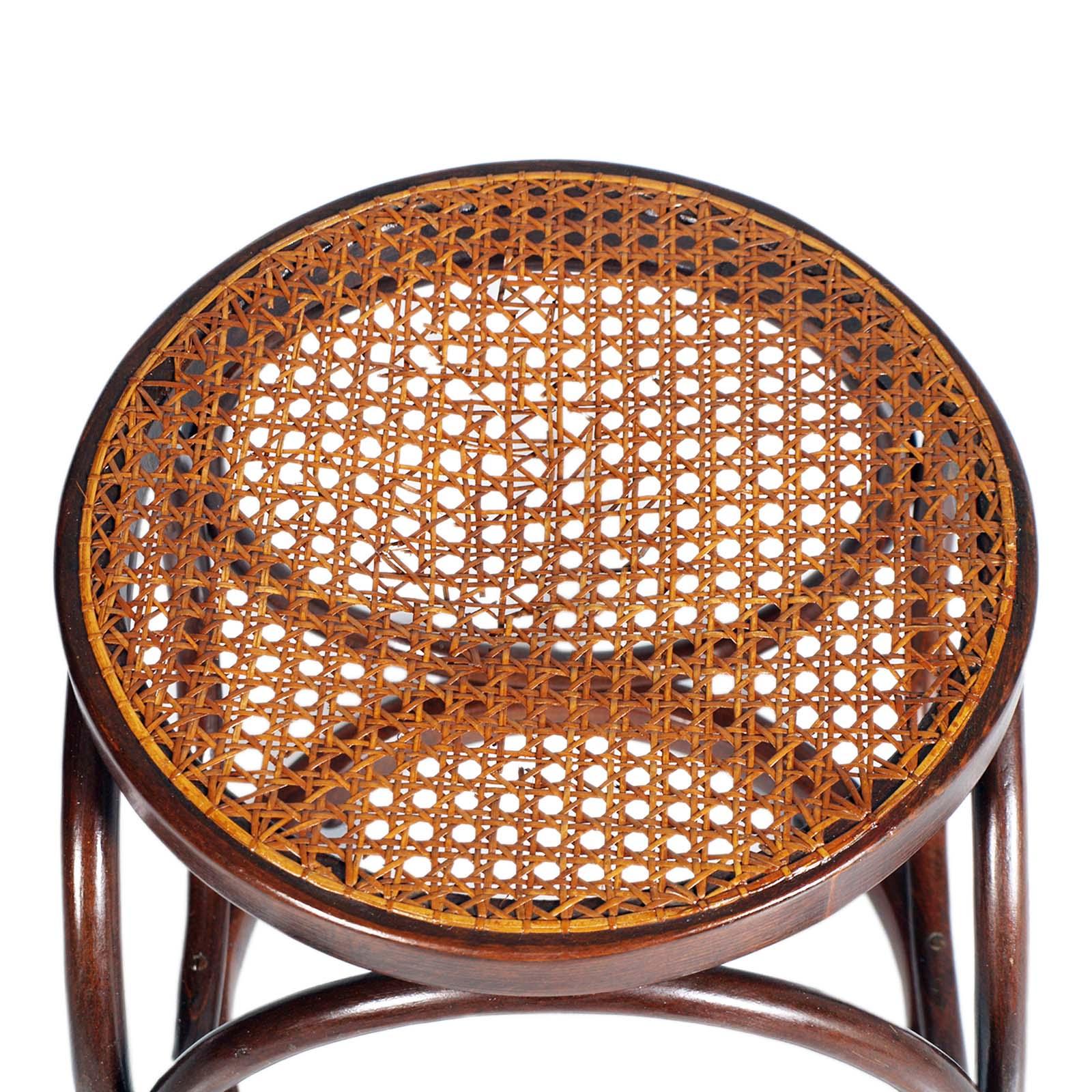 Art Deco Original Bentwood Stool , Rattan Cane Top, designed by Michael Thonet In Good Condition For Sale In Vigonza, Padua