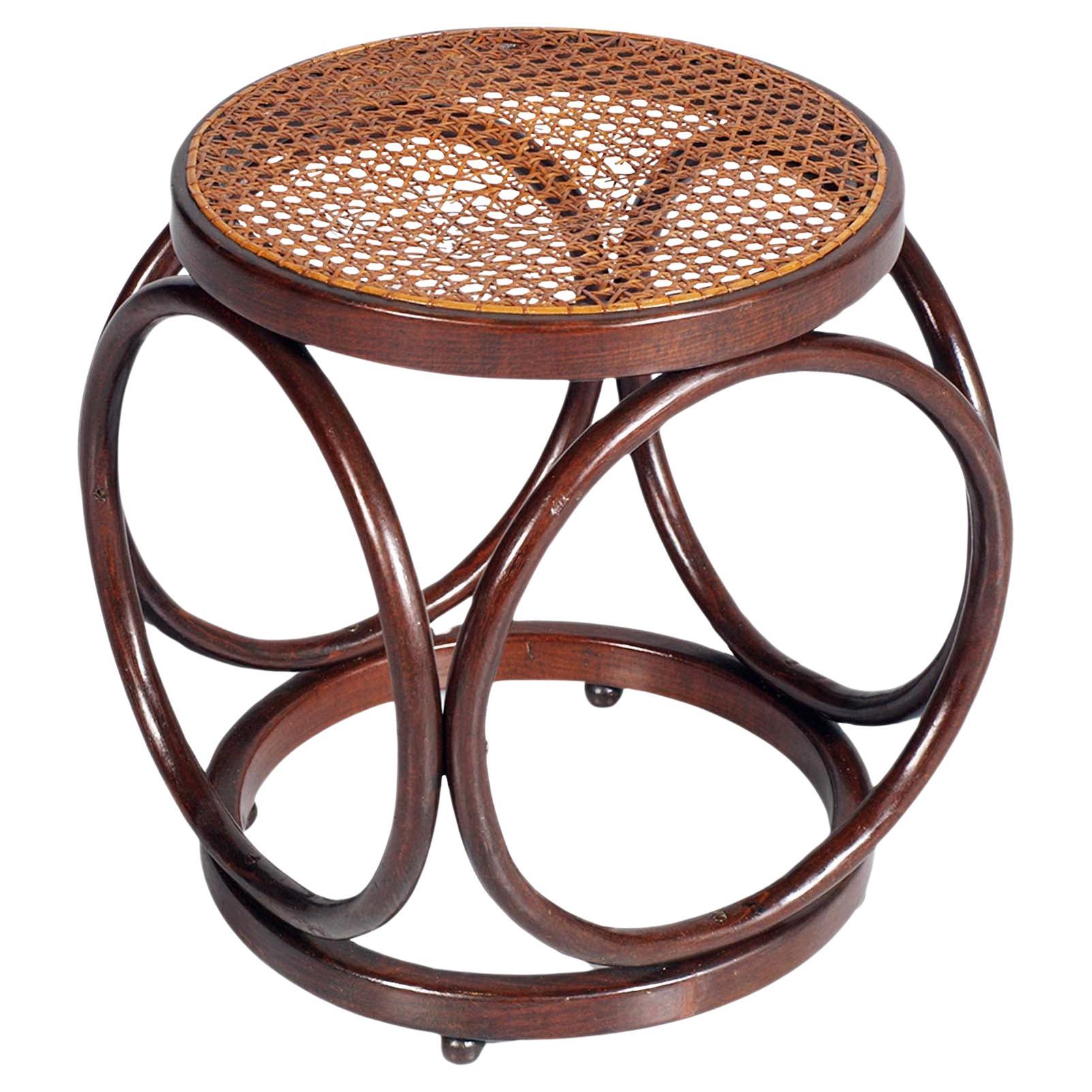 Art Deco Original Bentwood Stool , Rattan Cane Top, designed by Michael Thonet