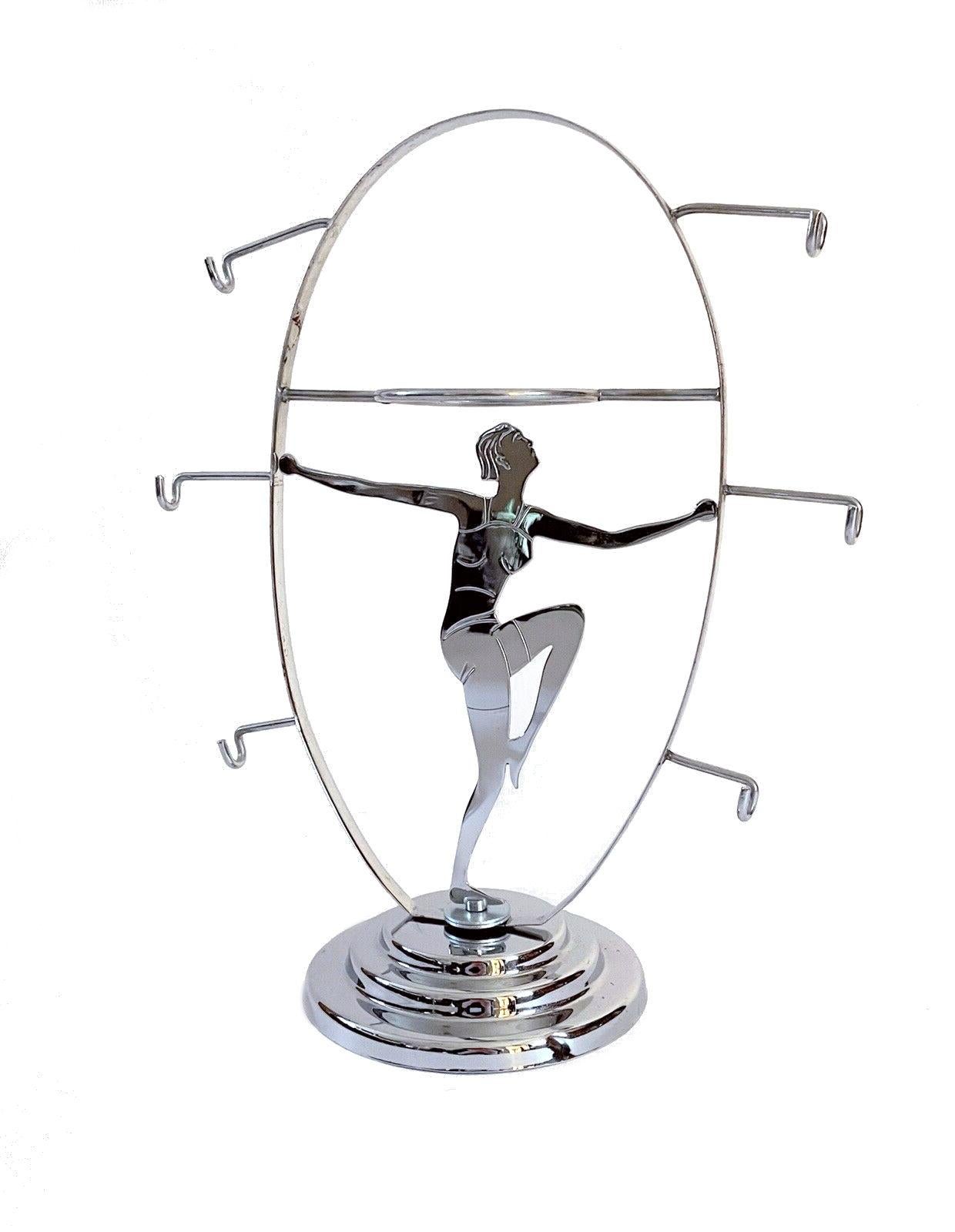 Art Deco Original Chrome Lady Teacup and Plate Stand , English, 1930s For Sale 6