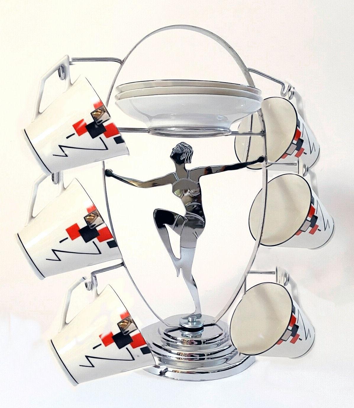 Art Deco Original Chrome Lady Teacup and Plate Stand , English, 1930s For Sale 9