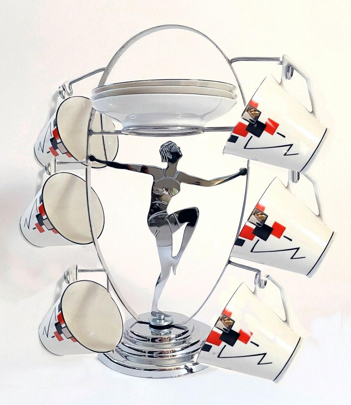 Art Deco Original Chrome Lady Teacup and Plate Stand , English, 1930s For Sale 3