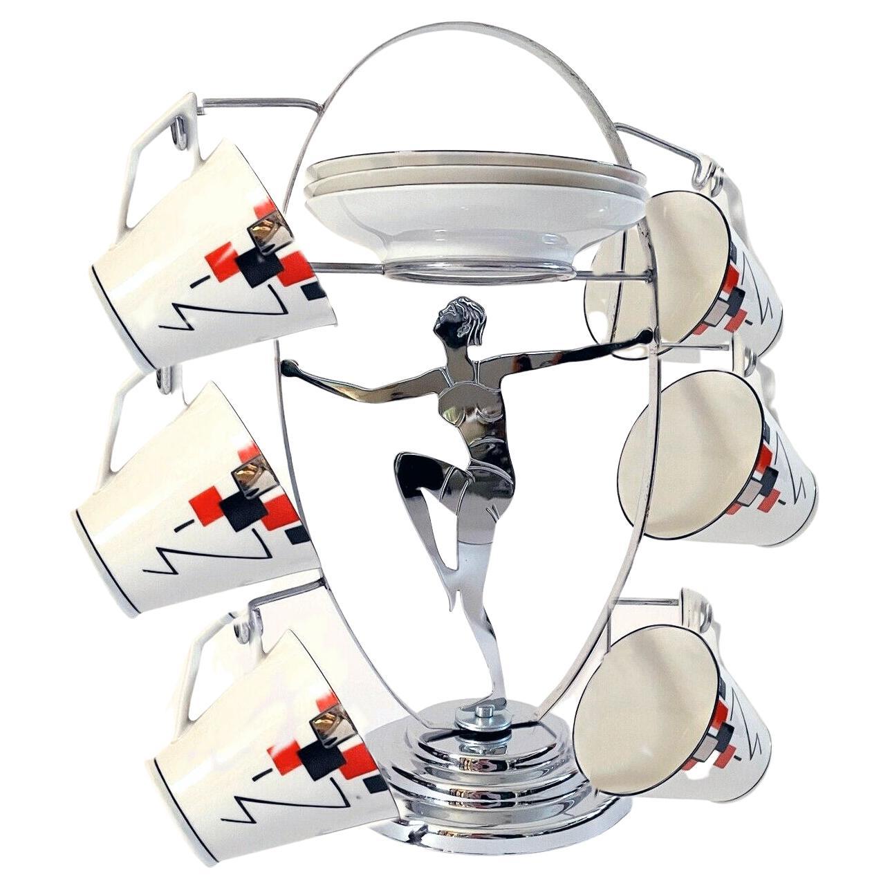 Art Deco Original Chrome Lady Teacup and Plate Stand , English, 1930s