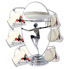 Used Art Deco Original Chrome Lady Teacup and Plate Stand , English, 1930s