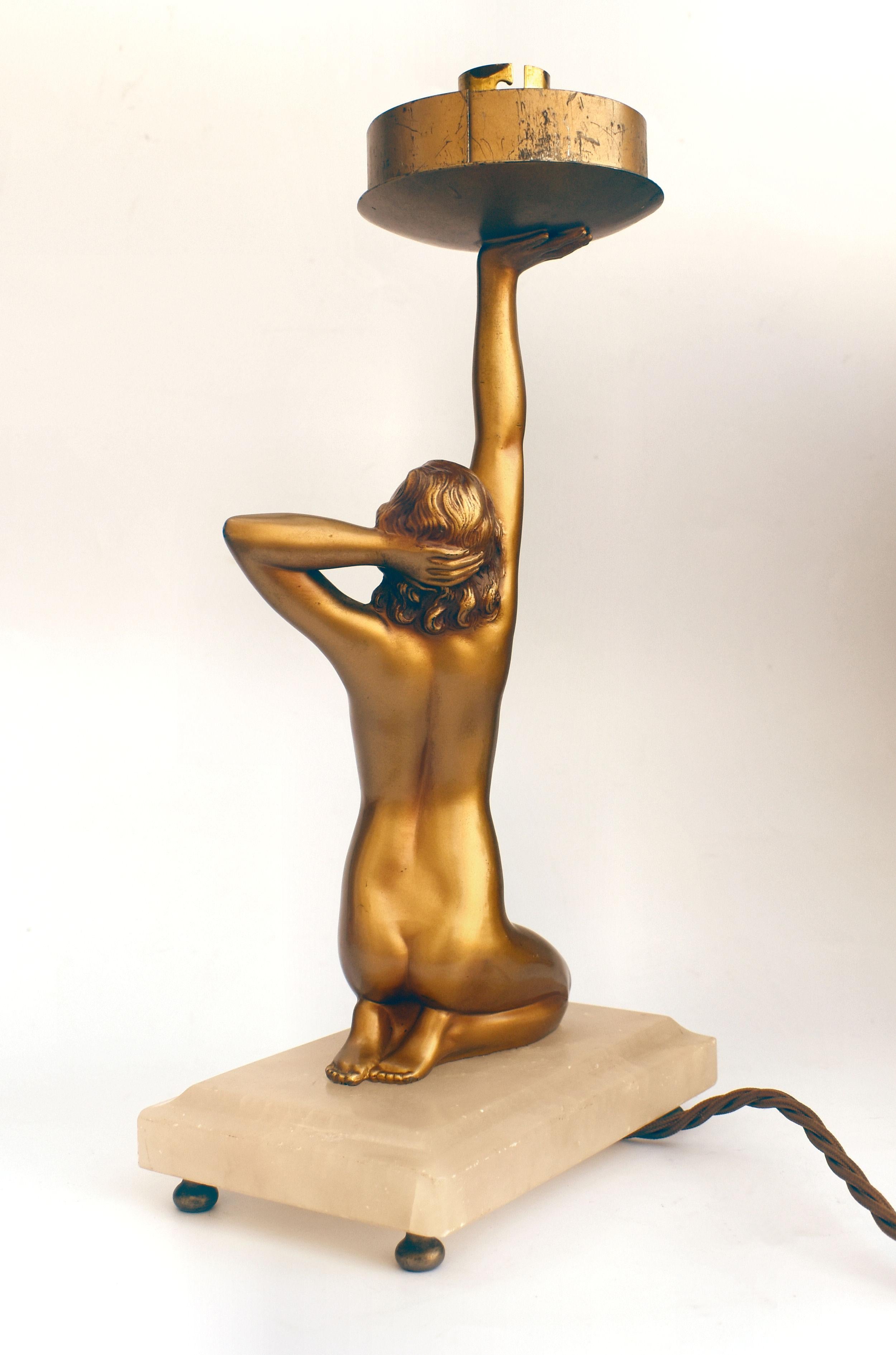 20th Century Art Deco Original Cold Painted Spelter Lady Figural Lamp, C1930