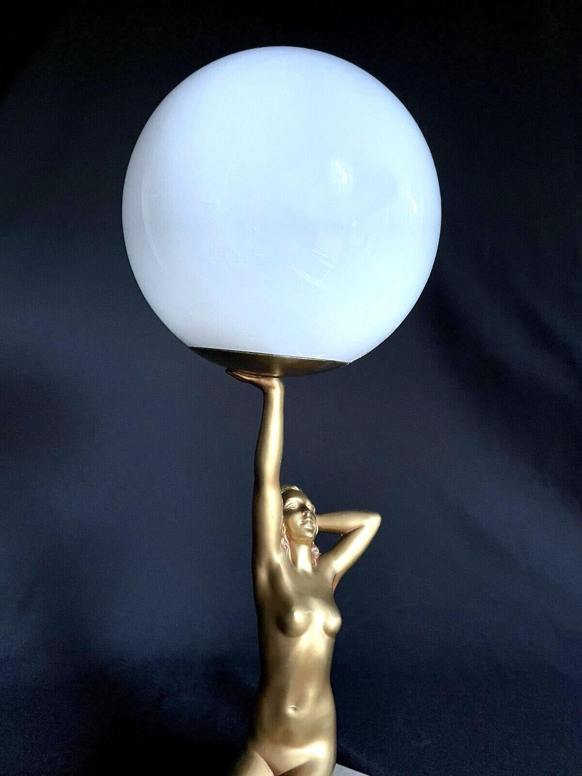 Art Deco Original Cold Painted Spelter Lady Figural Lamp, C1930 2