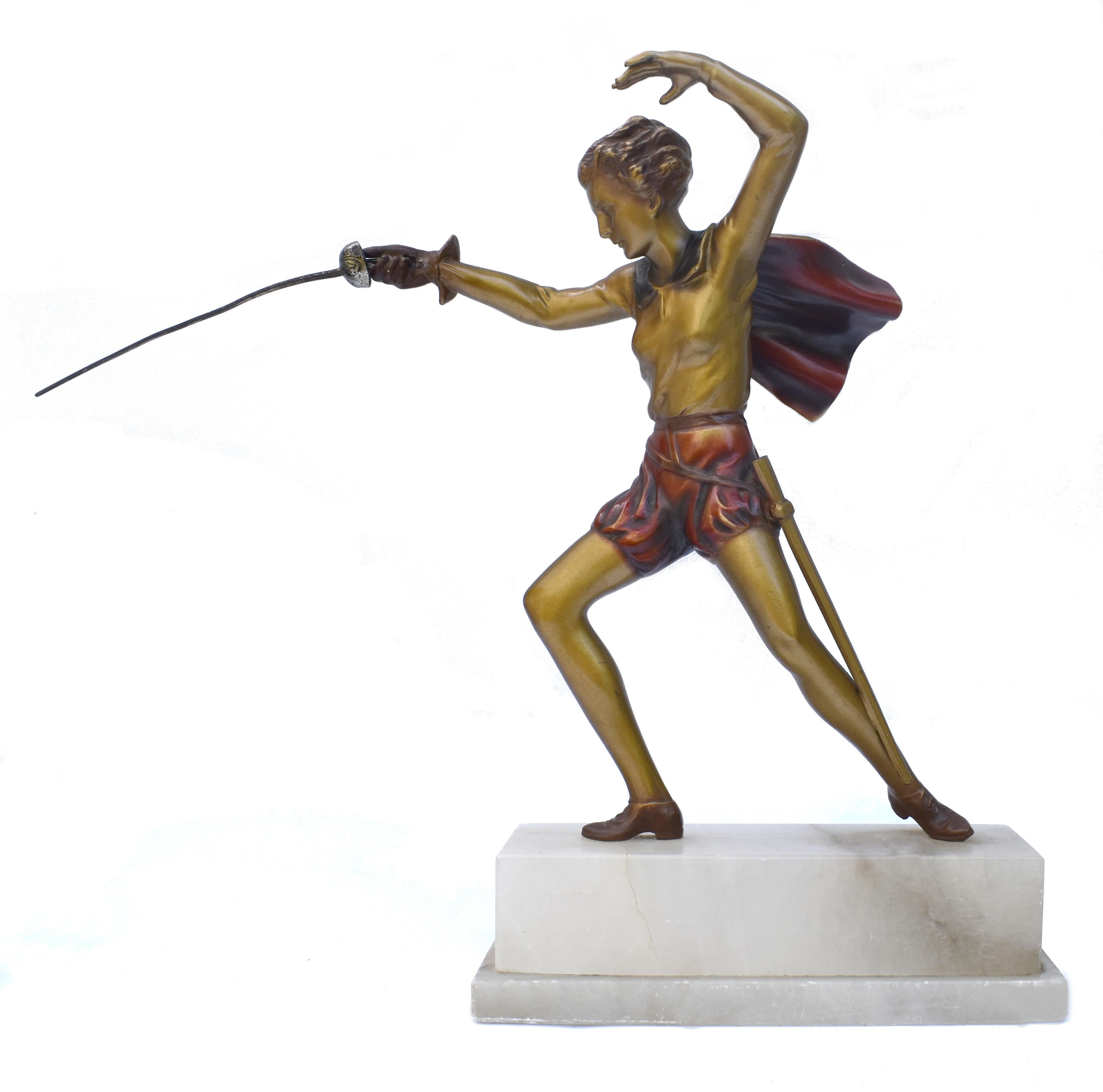 Art Deco Original Figure 'The Jouster' by Josef Lorenzl, C1930 In Good Condition For Sale In Devon, England