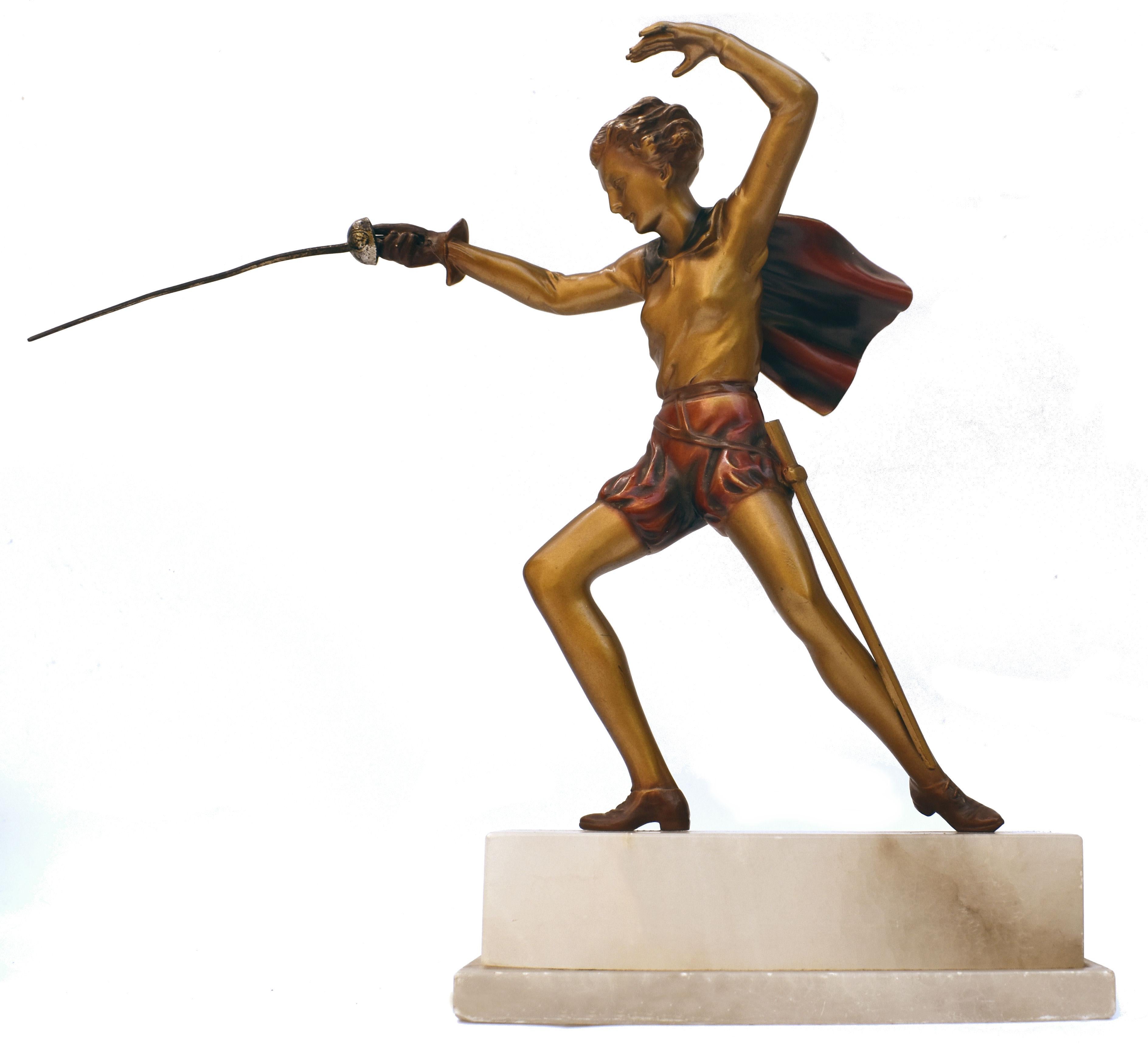 20th Century Art Deco Original Figure 'The Jouster' by Josef Lorenzl, C1930 For Sale