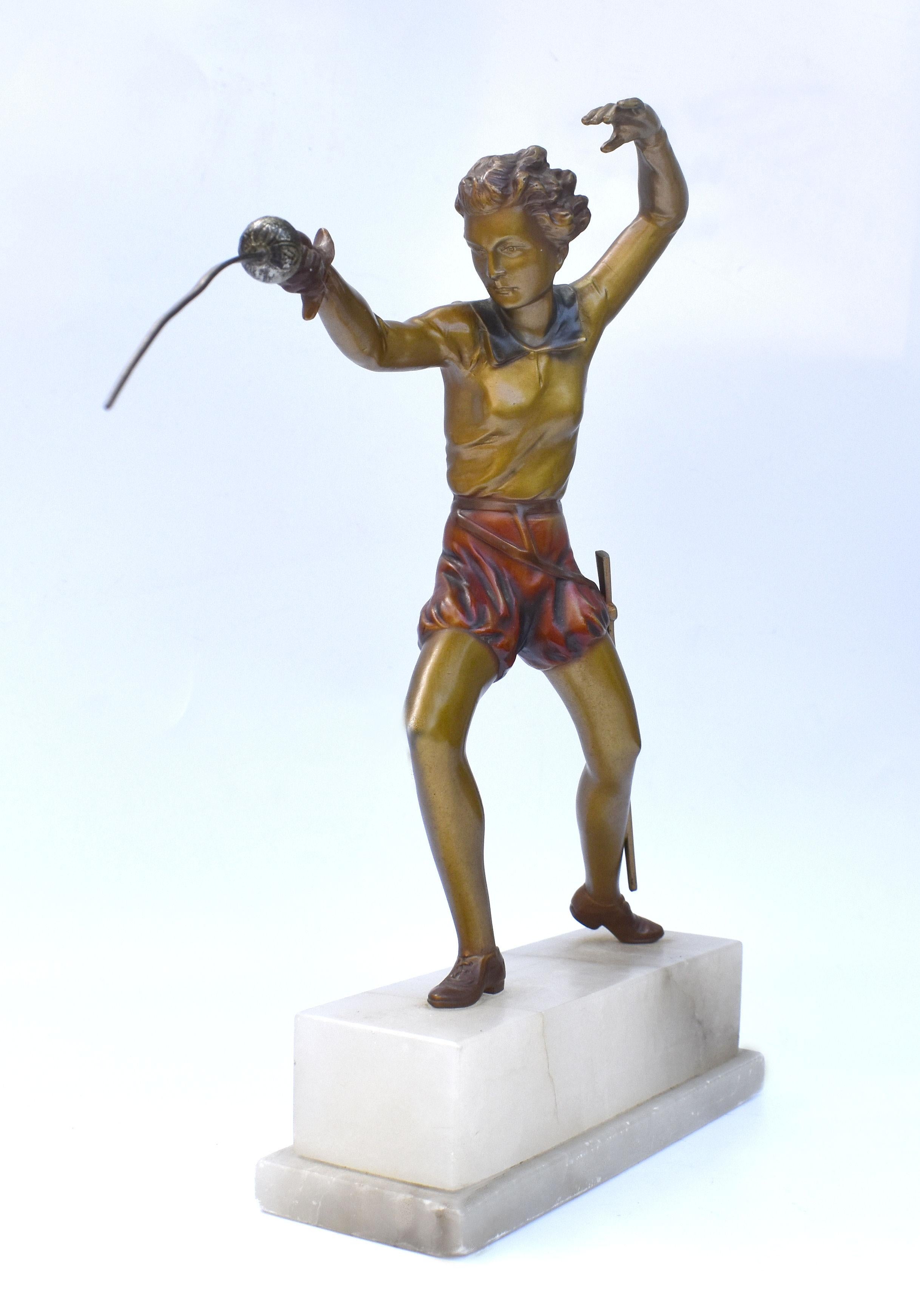 Spelter Art Deco Original Figure 'The Jouster' by Josef Lorenzl, C1930 For Sale