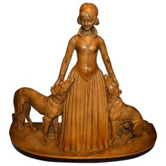Art Deco Original Figure 'Woman with Greyhounds', circa 1930
