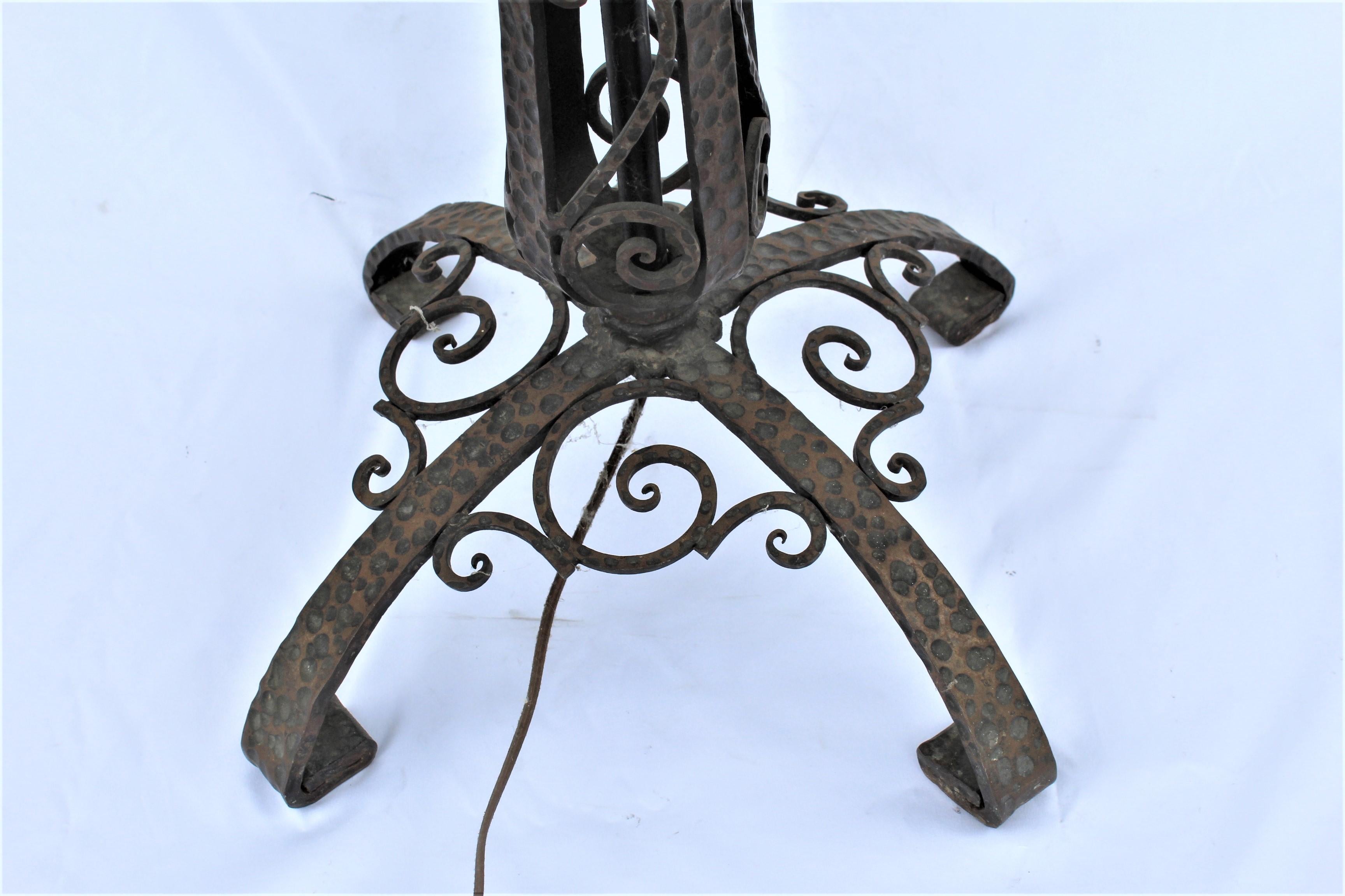 Forged Art Deco, Original, Floor Lamp, Iron and New Glass Shade For Sale